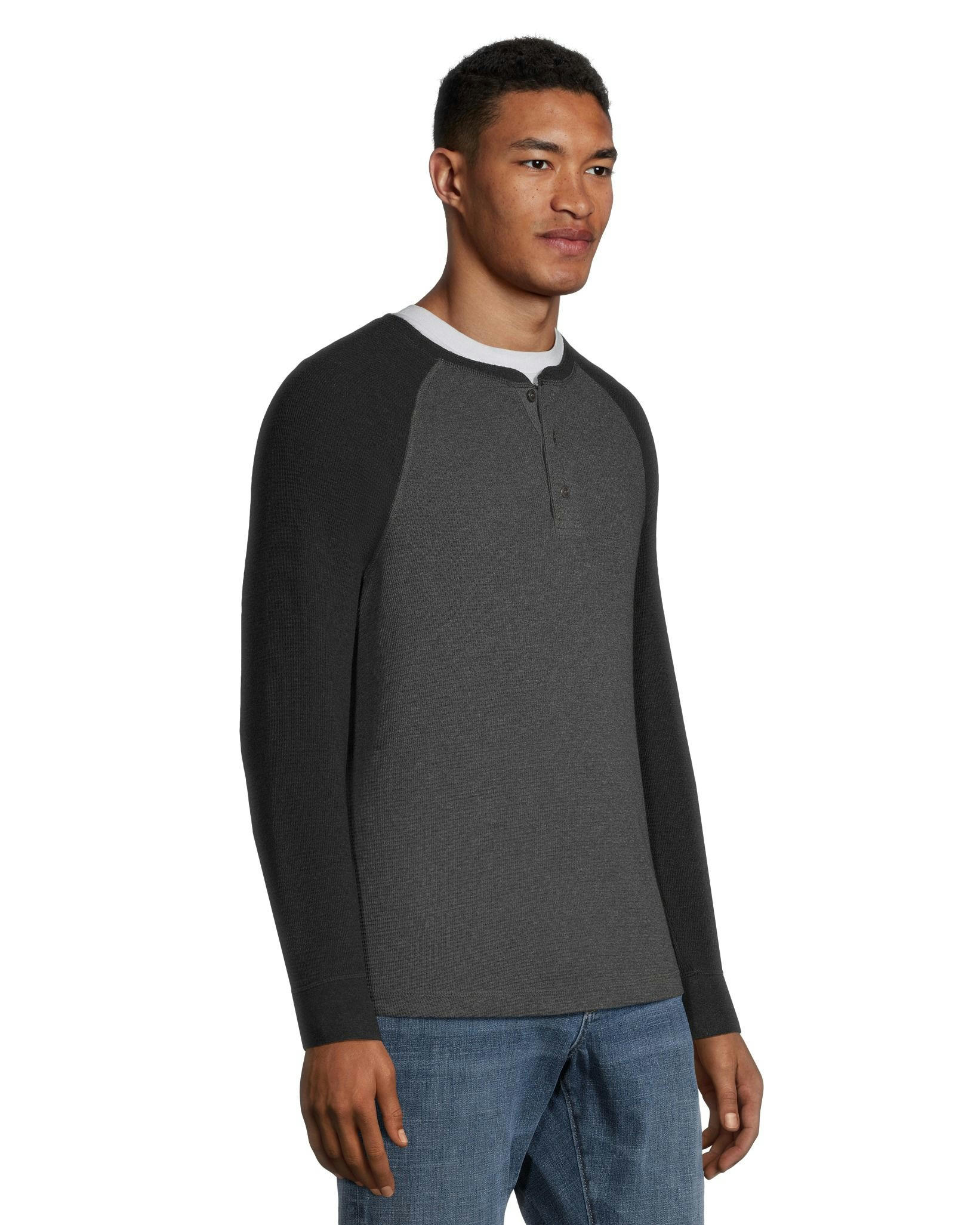 Denver Hayes Men's Long Sleeve Waffle Raglan Henley