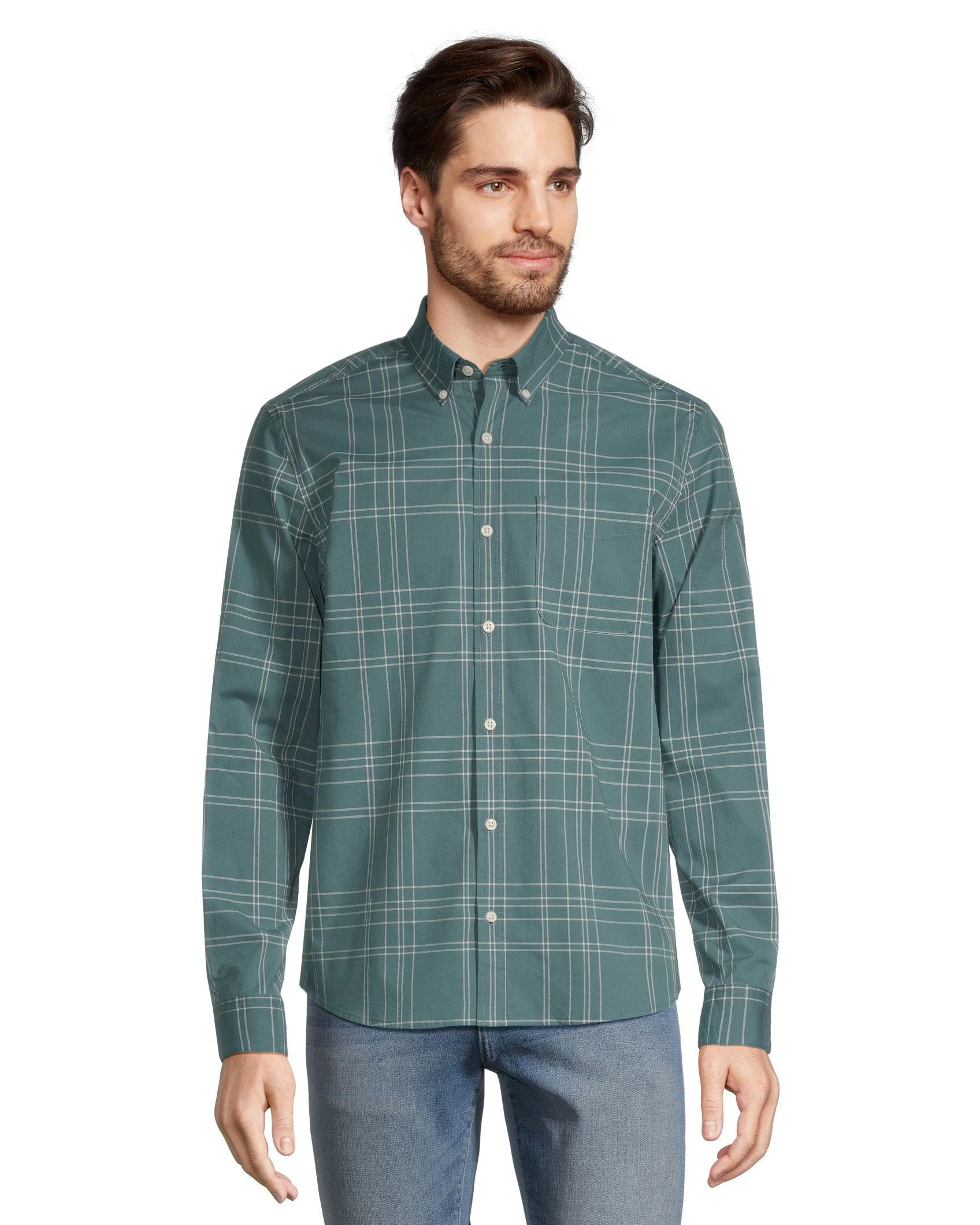 Denver Hayes Men's Long Sleeve Modern Fit Plaid Casual Sport Shirt