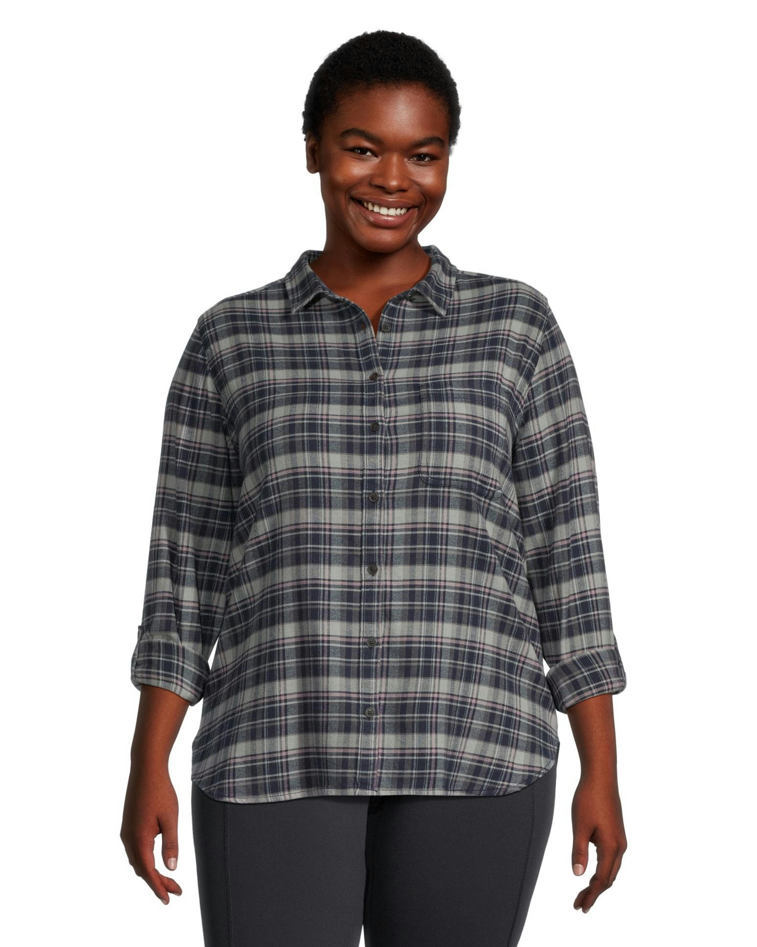 WindRiver Women's Semi-fit Long Sleeve Button Up Soft Brushed Stretch Flannel Shirt
