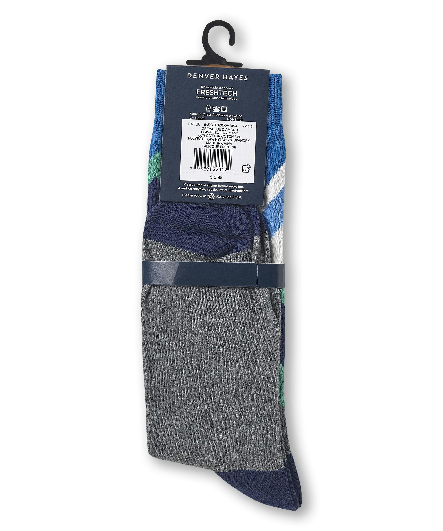 Denver Hayes Men's FRESHTECH® Geometric Pattern Casual Crew Socks