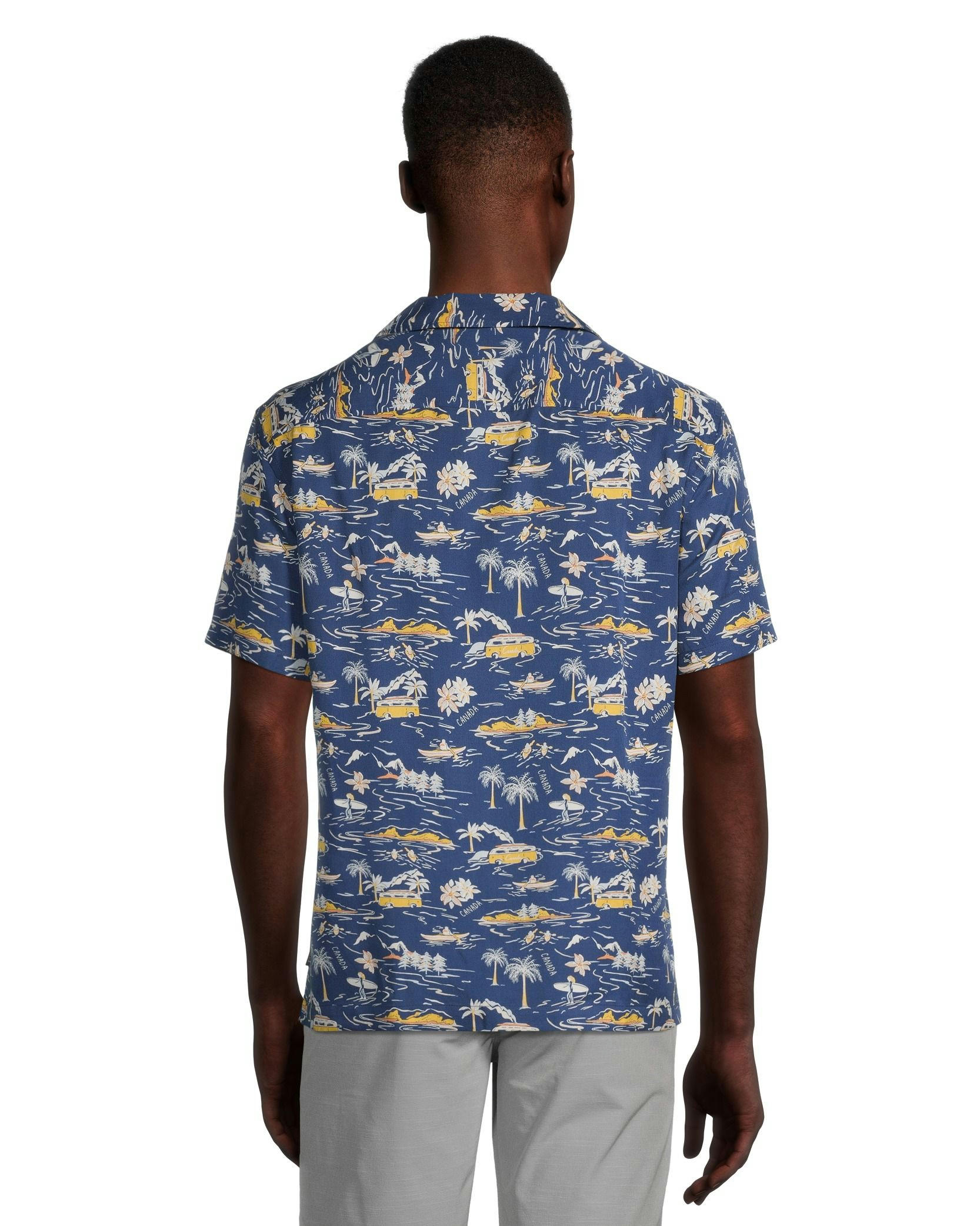 FarWest Men's Modern Fit Short Sleeve AOP Camp Collar Shirt