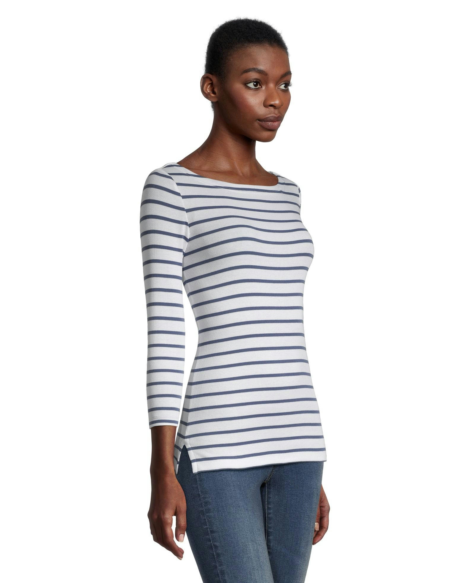 Denver Hayes Women's Fitted Three Quarter Sleeve Boatneck Shirt