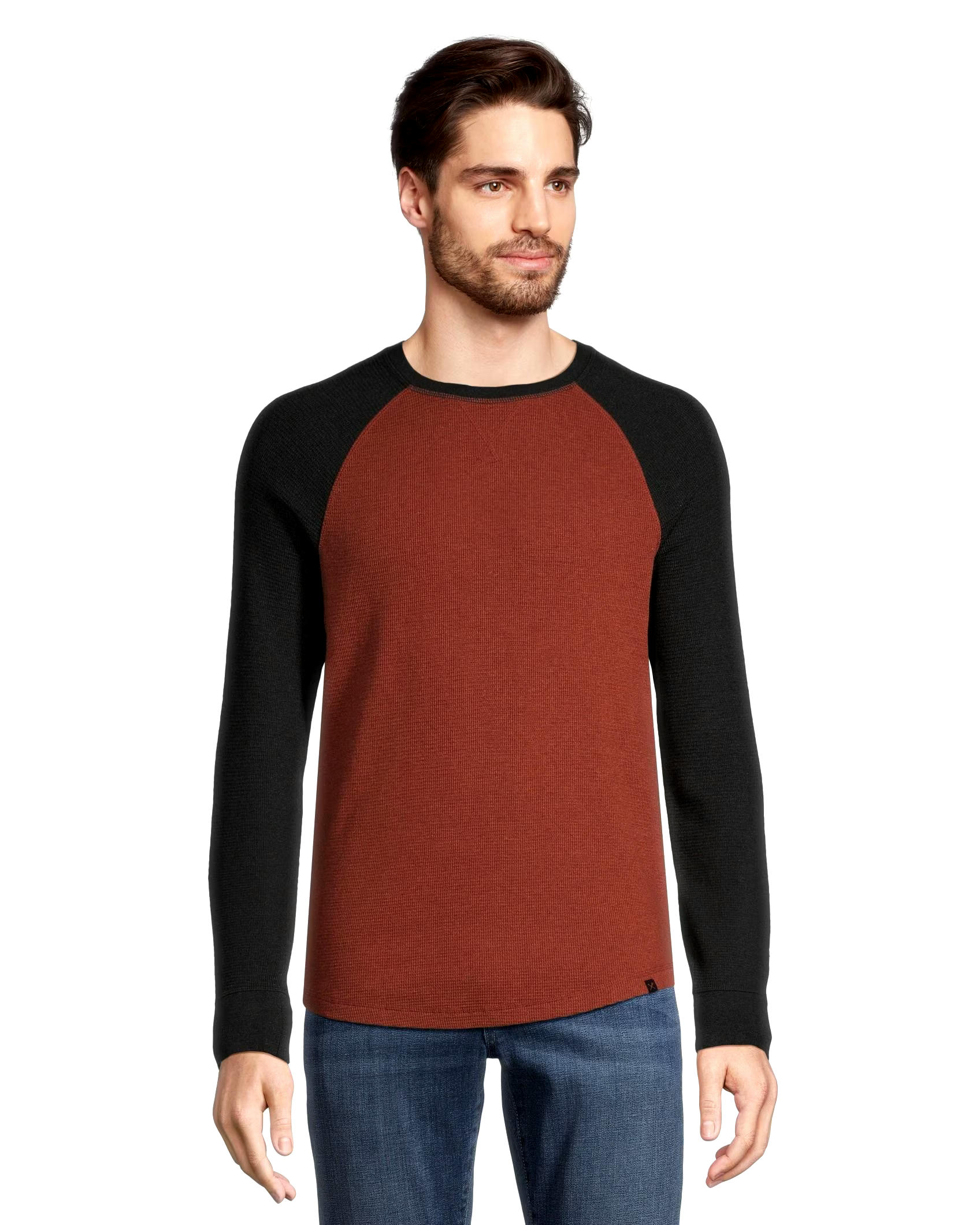 Denver Hayes Men's Long Sleeve Waffle Raglan Crewneck Knit Top