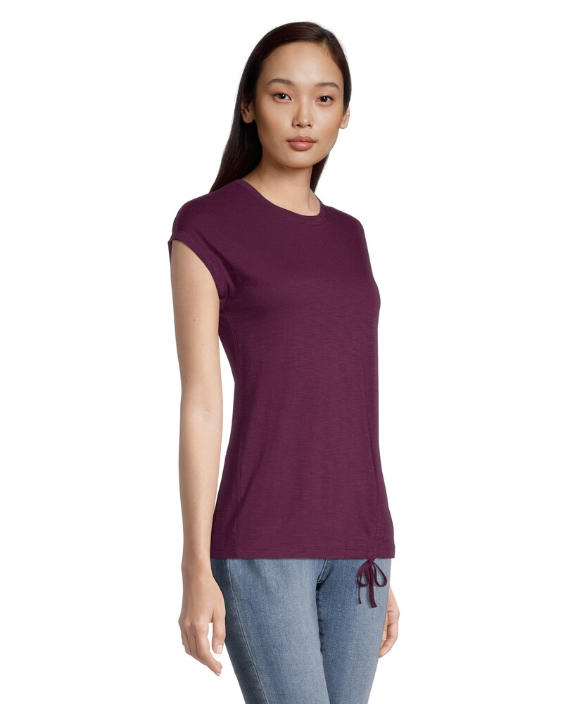 Women's Ruched Semi-Fitted T Shirt with Extended Shoulders