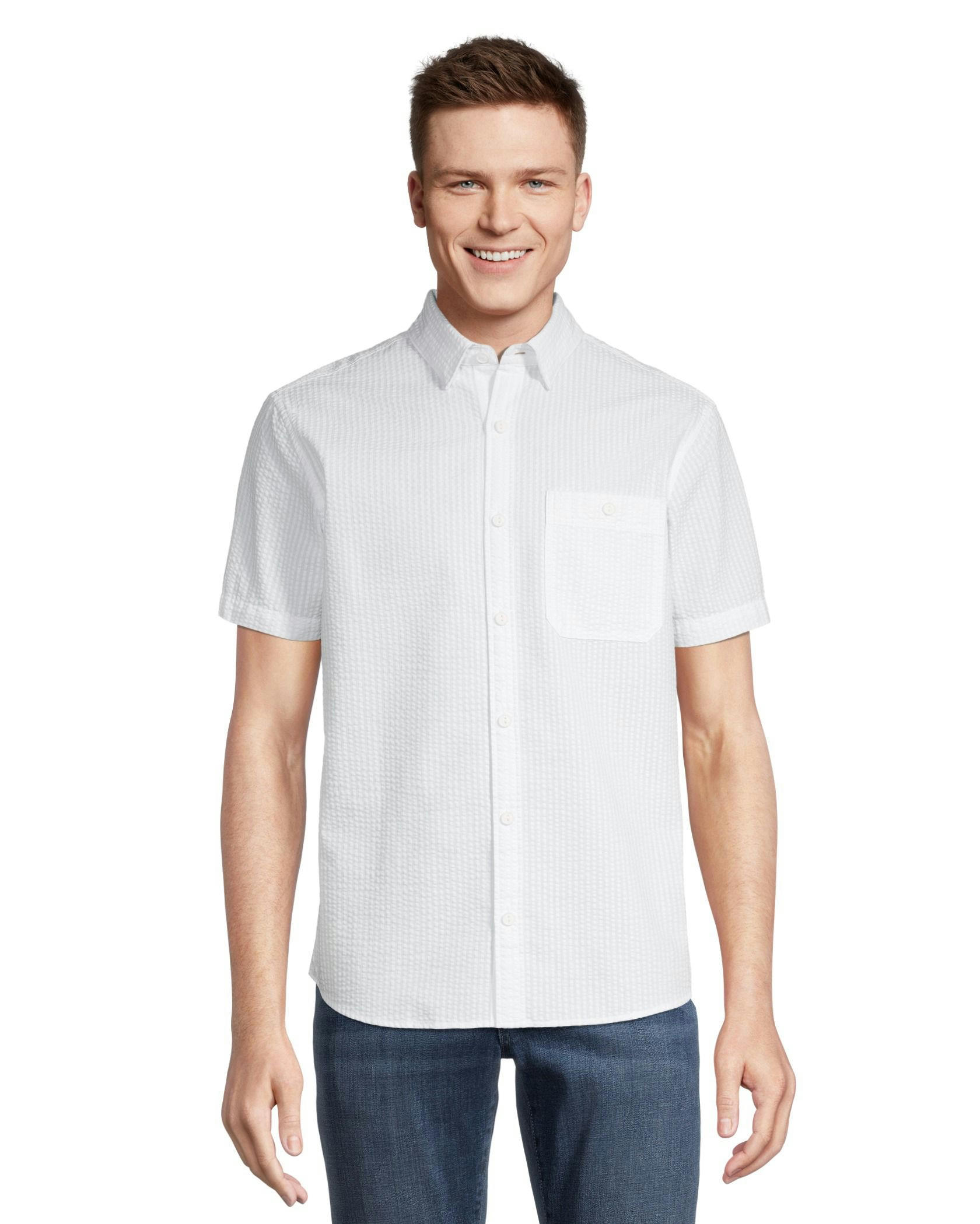 Denver Hayes Men's Premium Seersucker Modern Fit Short Sleeve Shirt