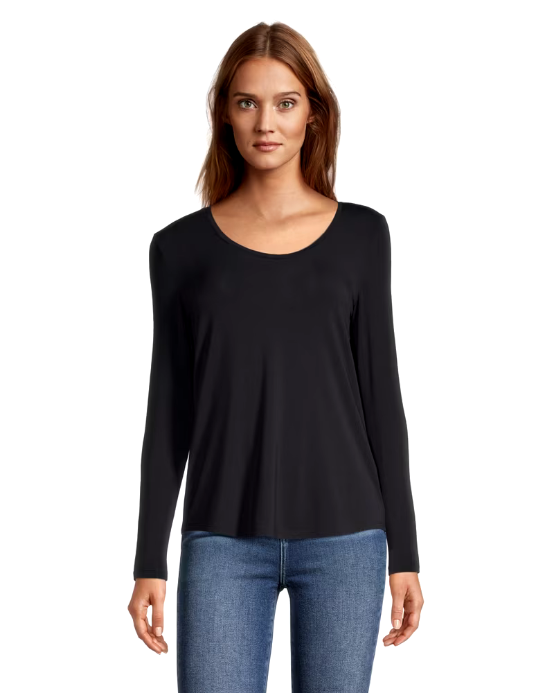 Denver Hayes Women's Long Sleeve Relaxed Fit Scoop Neck T Shirt