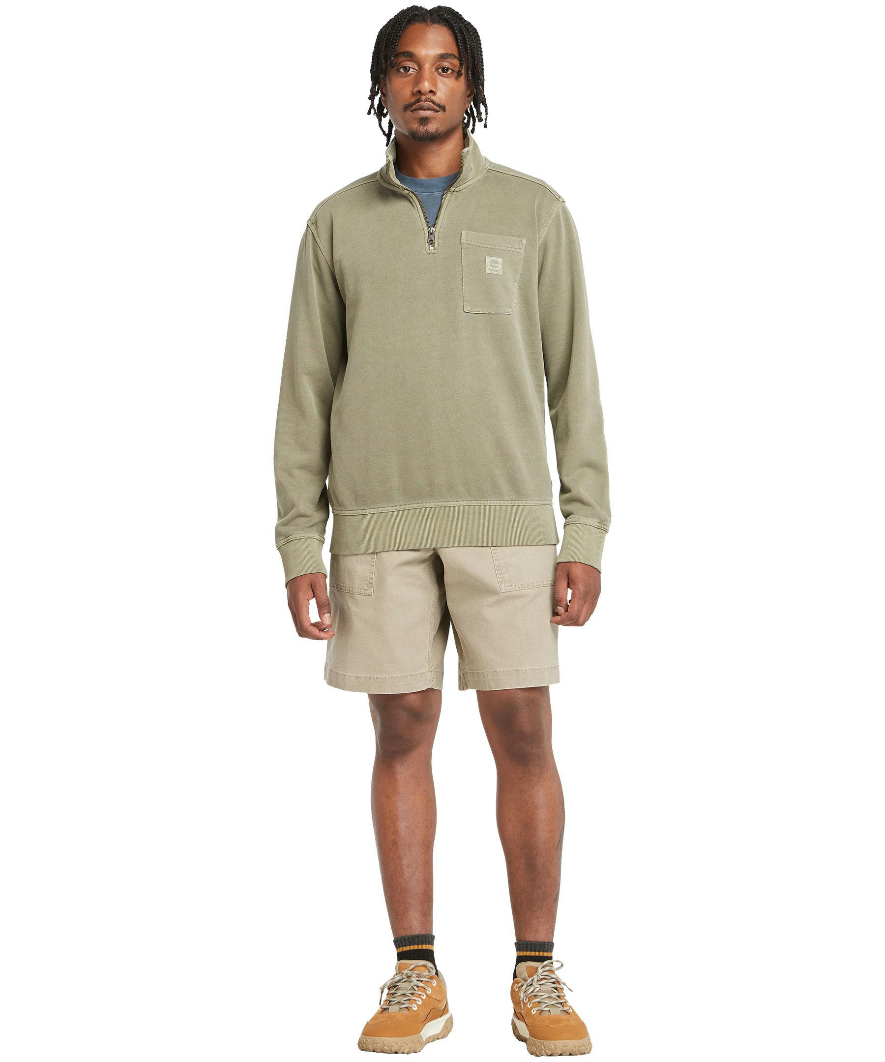 Timberland Men's Quarter Zip Garment Dye Fleece Sweatshirt