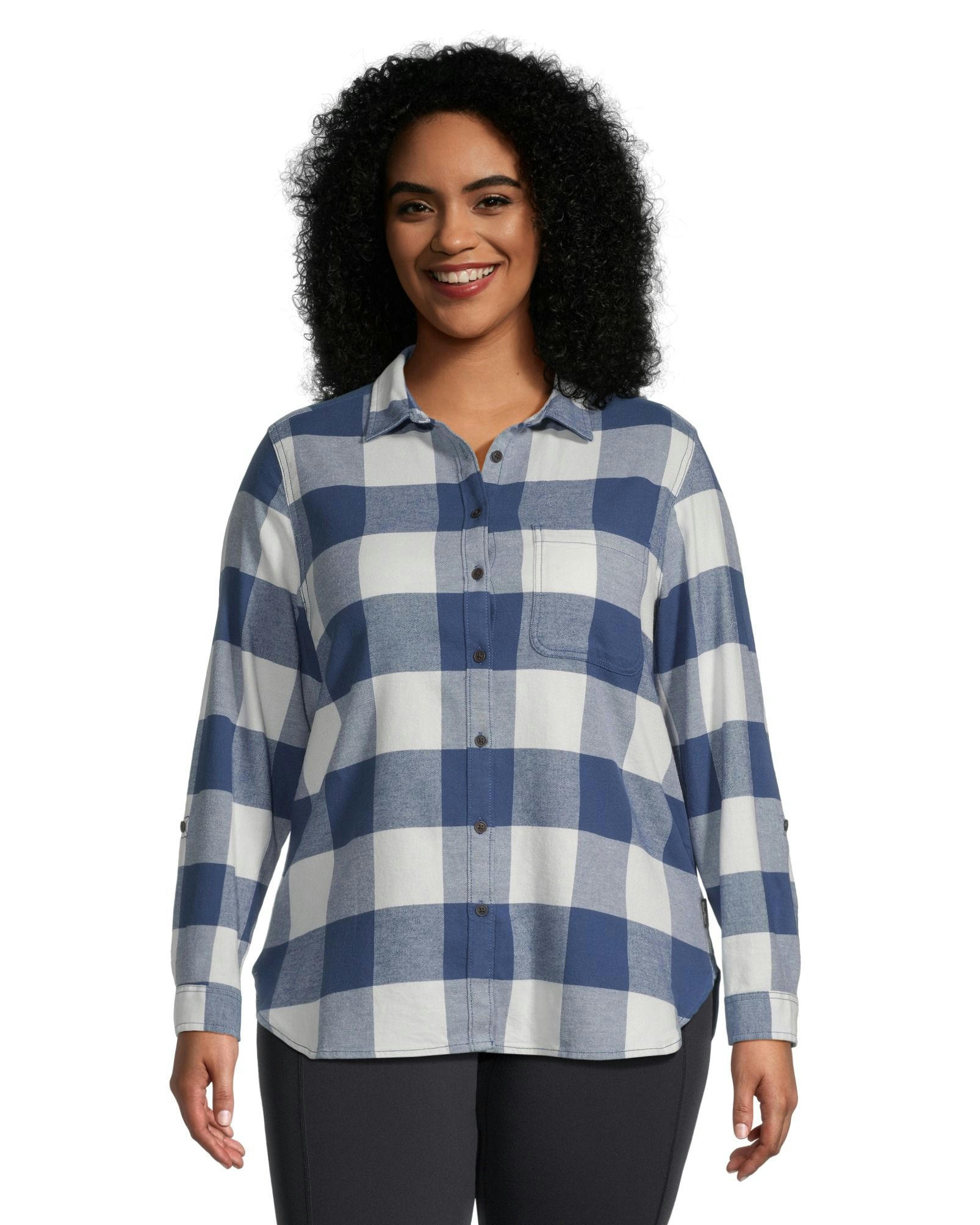 WindRiver Women's Semi-fit Long Sleeve Button Up Soft Brushed Stretch Flannel Shirt