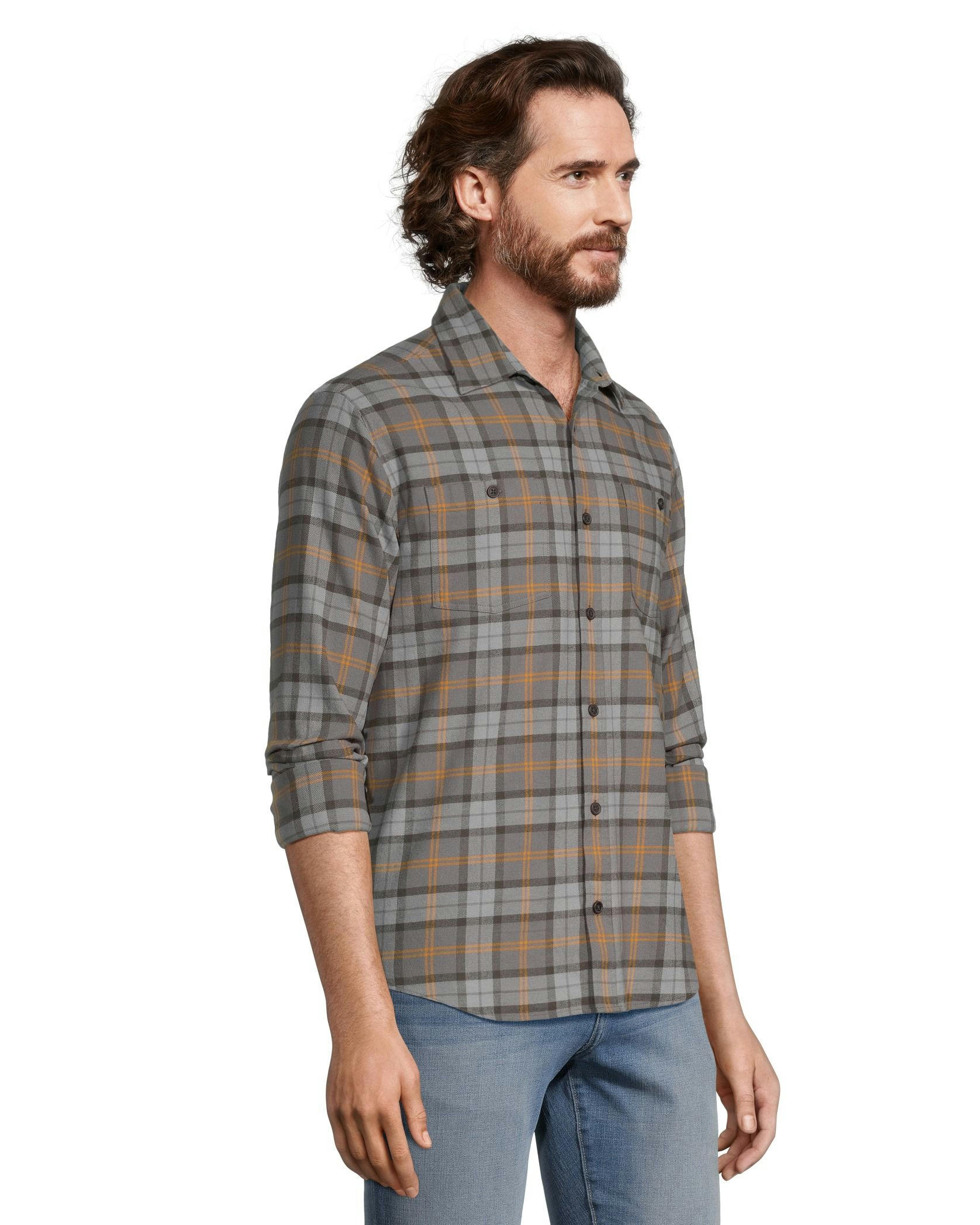 WindRiver Men's Long Sleeve Button Down Basic Stretch Flannel Shirt