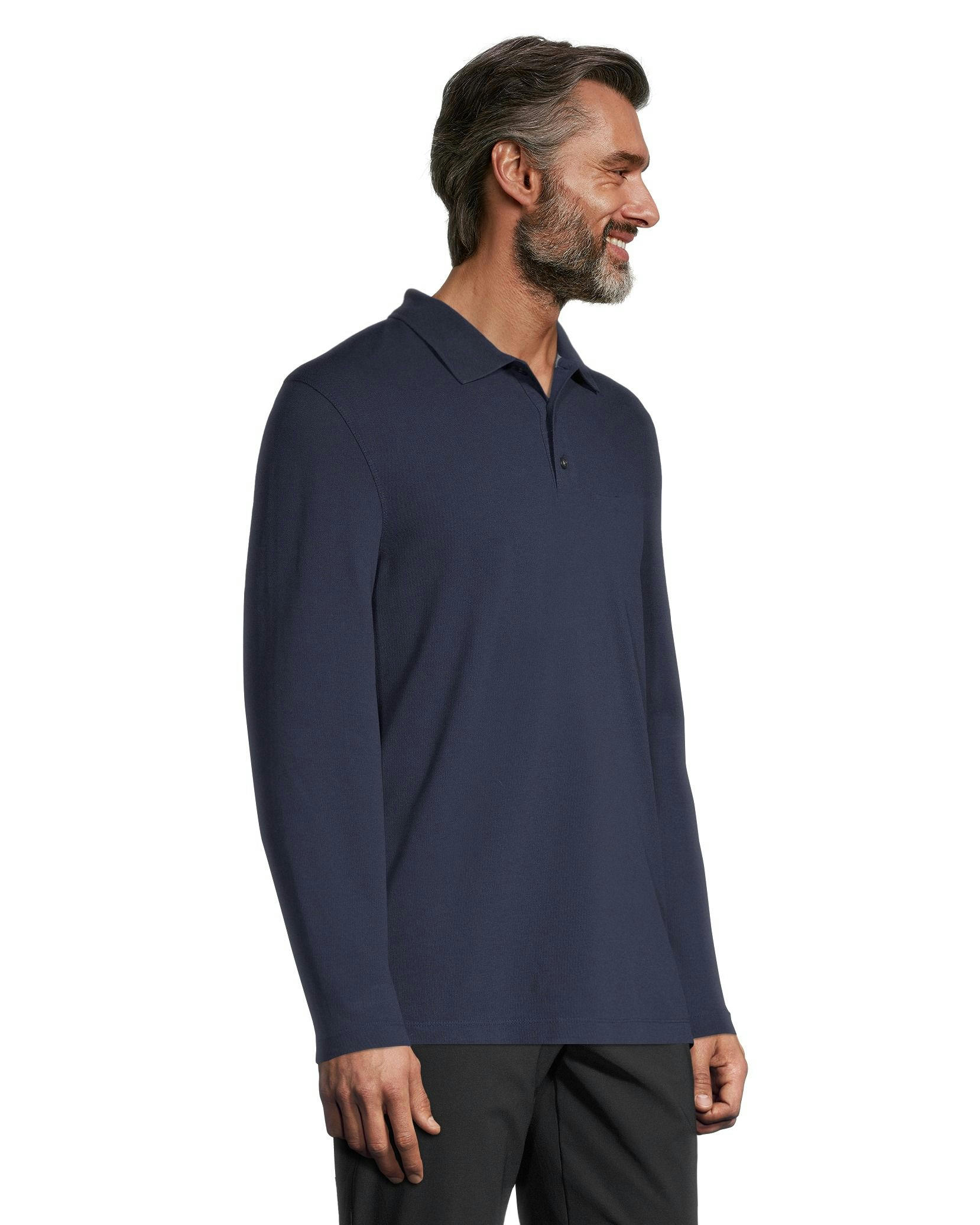 Denver Hayes Men's 50 Wash Long Sleeve Modern Fit Stretch Pique Polo Shirt