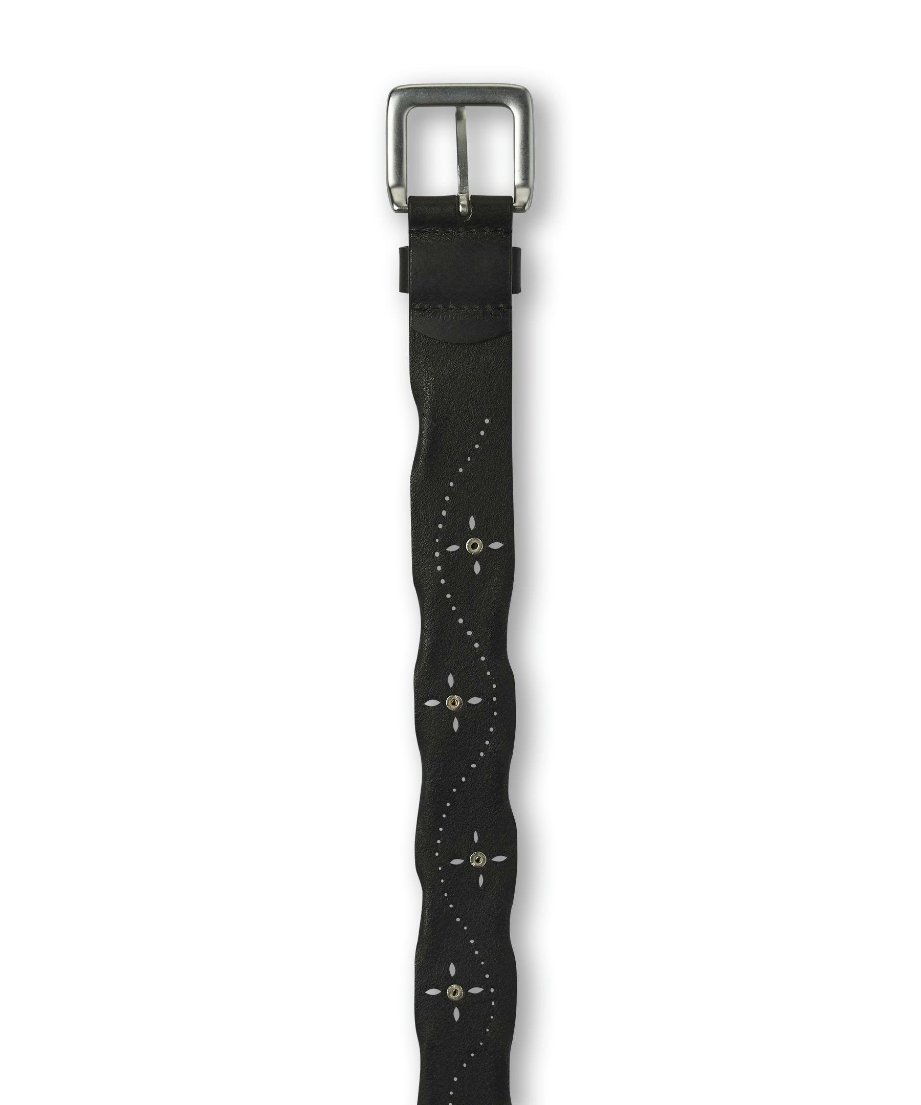 Silver Women's Worn Edge Perforated Leather Belt
