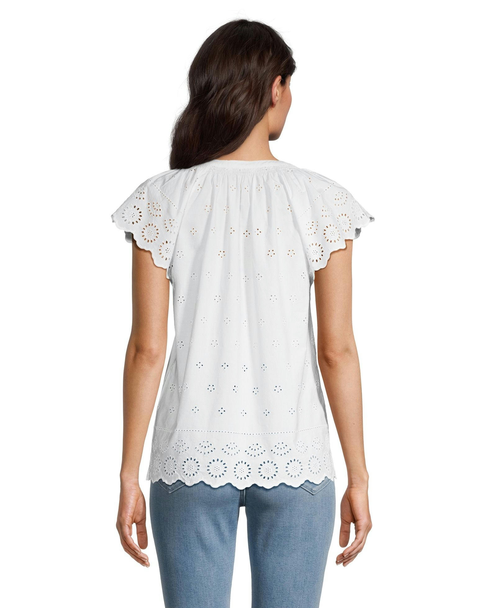 Denver Hayes Women's Embroidered Semi-Fitted Eyelet Cotton Blouse