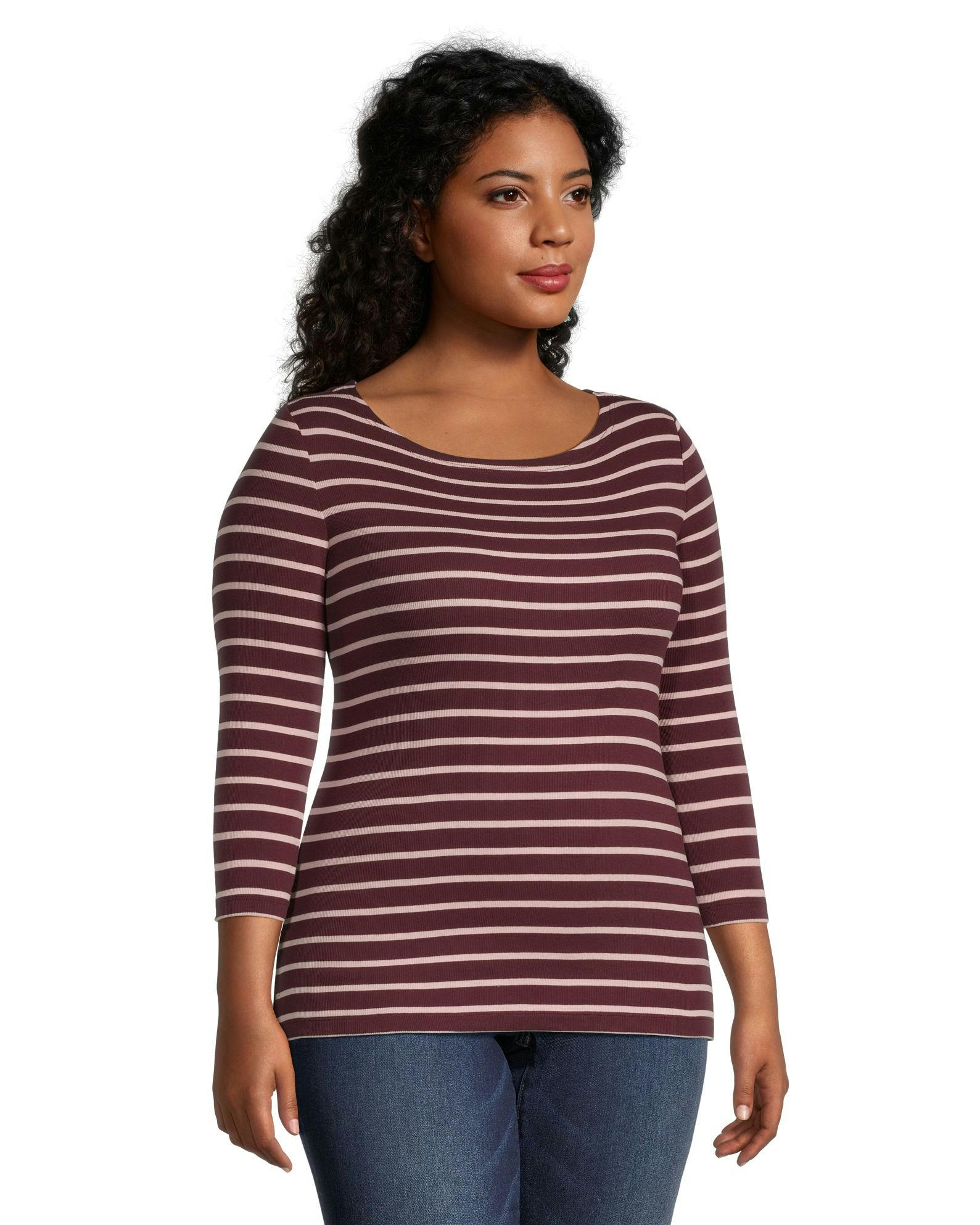 Denver Hayes Women's Fitted Three Quarter Sleeve Boatneck Shirt