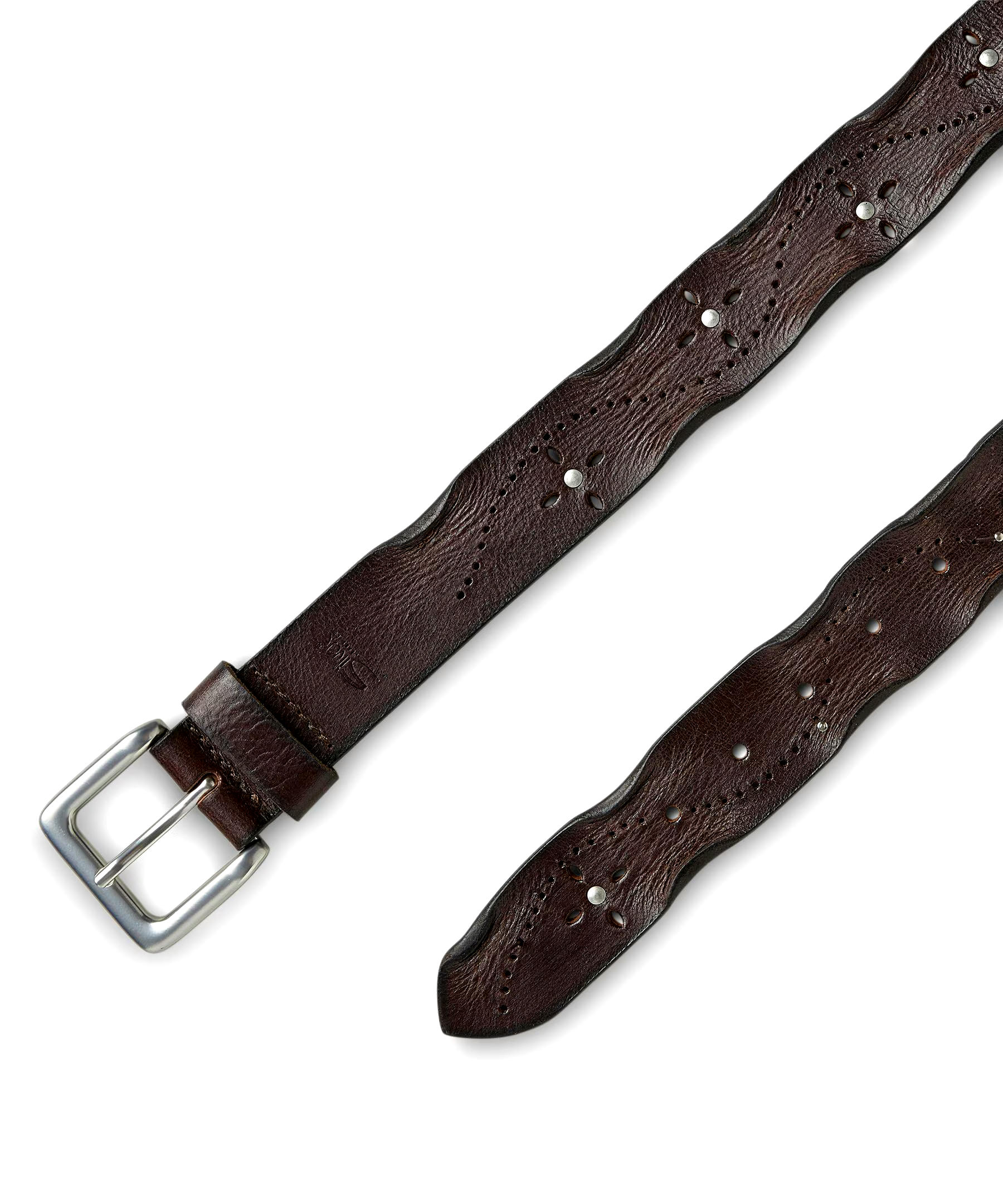 Silver Women's Worn Edge Perforated Leather Belt