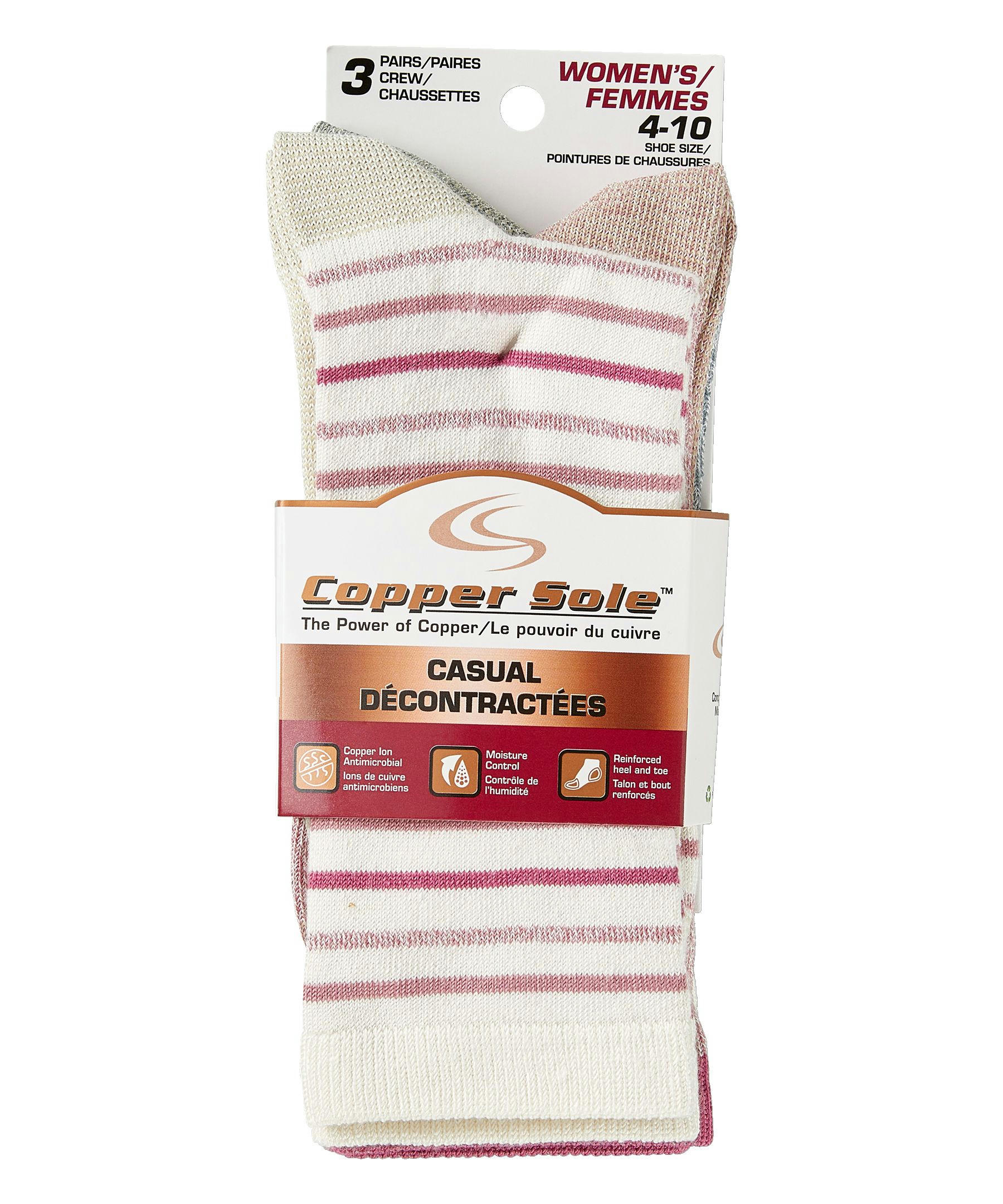 Copper Sole Women's 3 Pack Casual Crew Socks