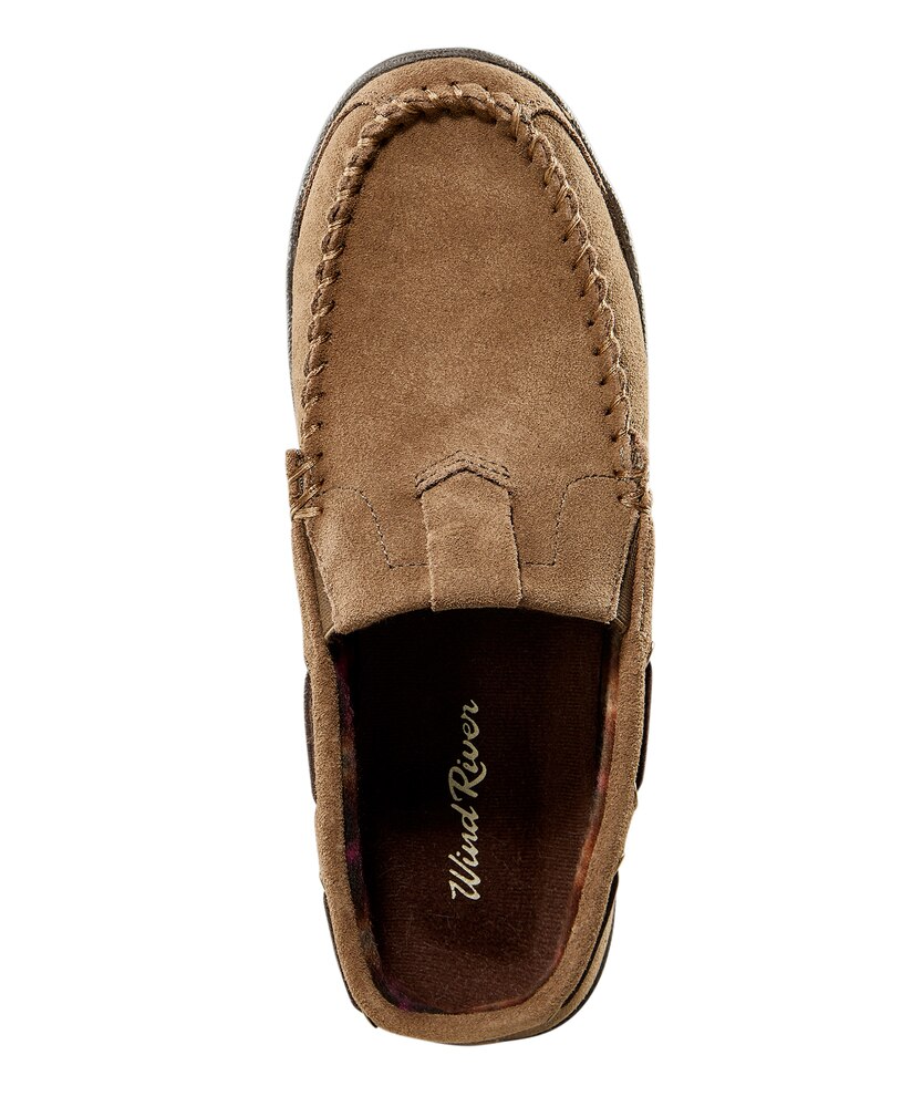 WindRiver Men's Fleece Lined Suede Slip On Slippers with Removable Insole