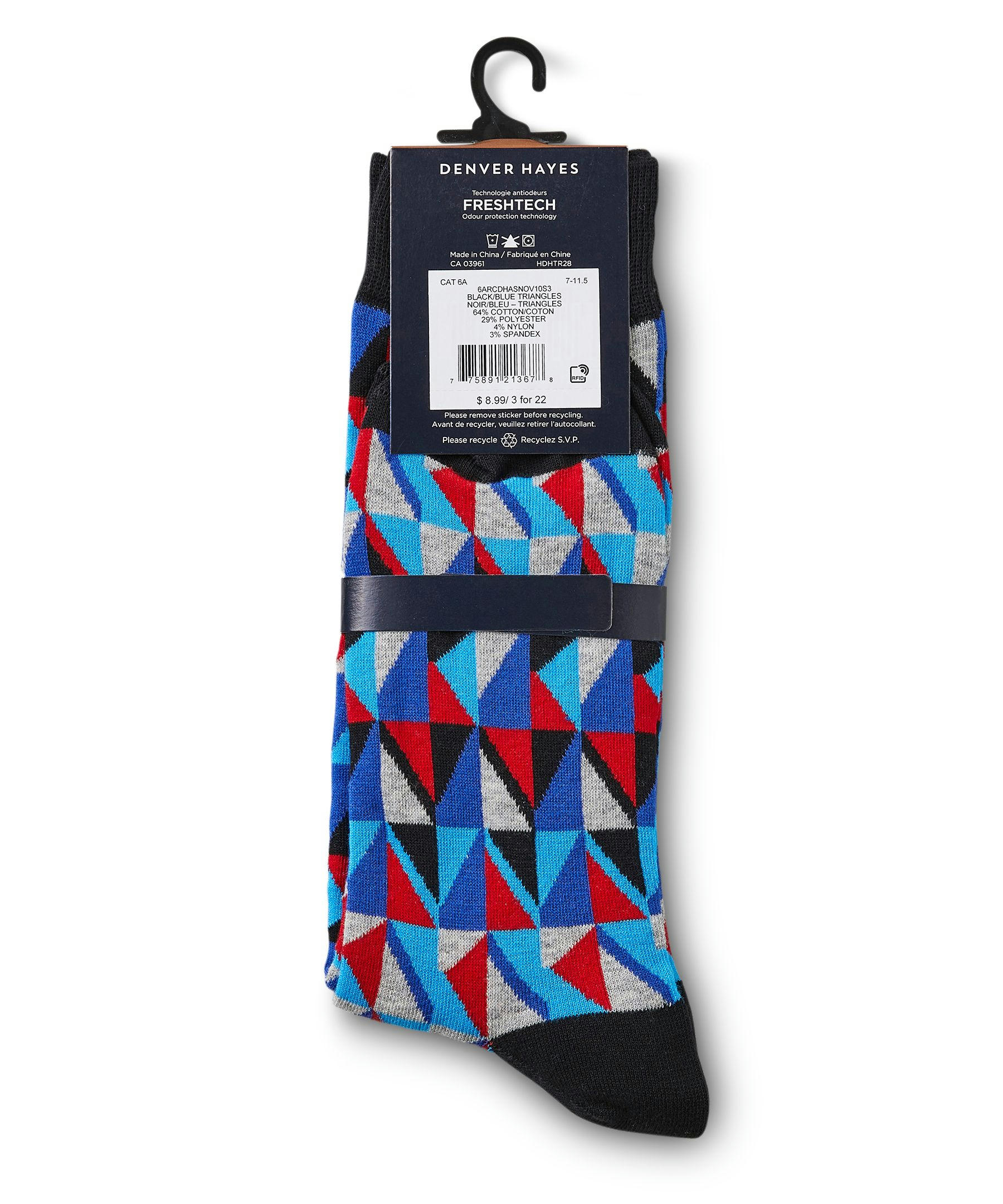 Denver Hayes Men's Novelty Pattern Freshtech Casual Crew Socks