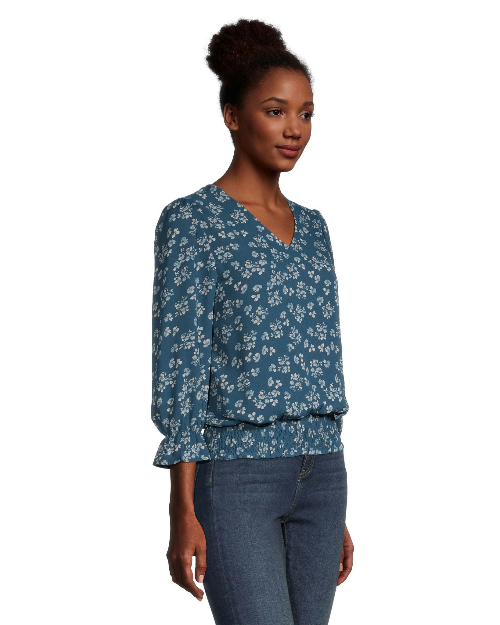 Denver Hayes Women's Relaxed Fit Printed Three Quarter Length Sleeves V Neck Blouse