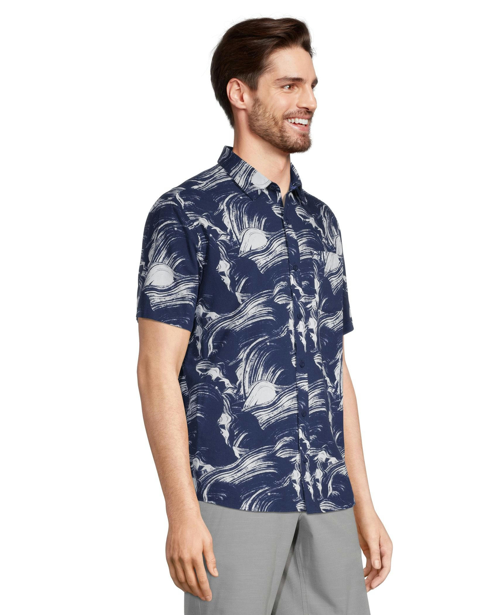 FarWest Men's Modern Fit Short Sleeve Stretch AOP Shirt