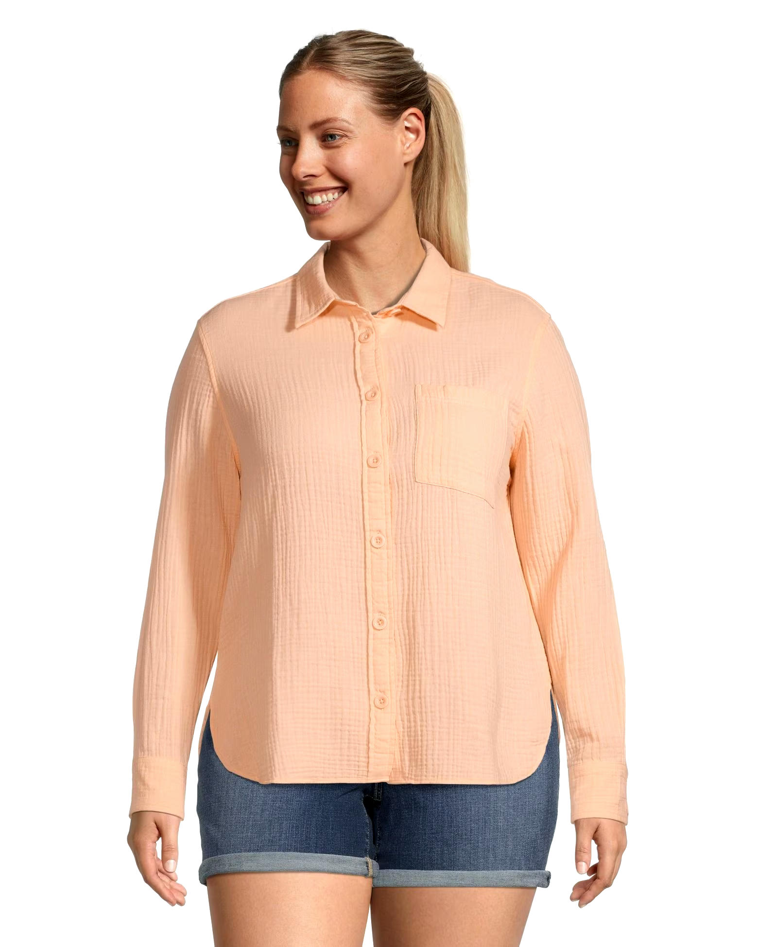 Women's Double Gauze Long Sleeve Button Down Shirt