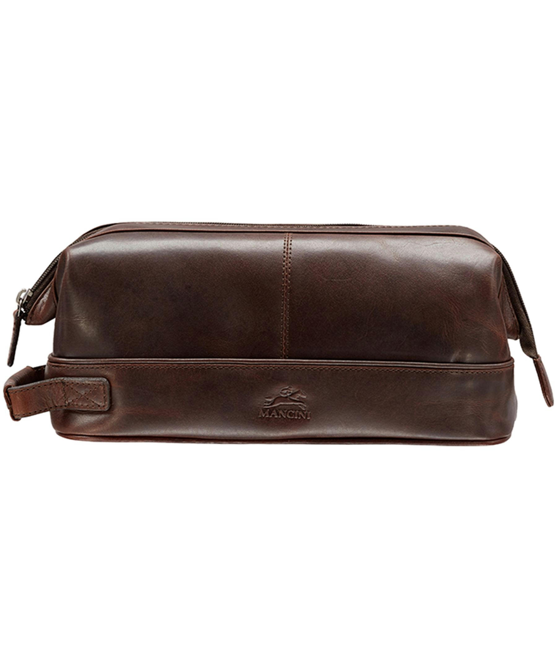 Mancini Leather Goods Men's Buffalo Top Loading Toiletry Kit Black