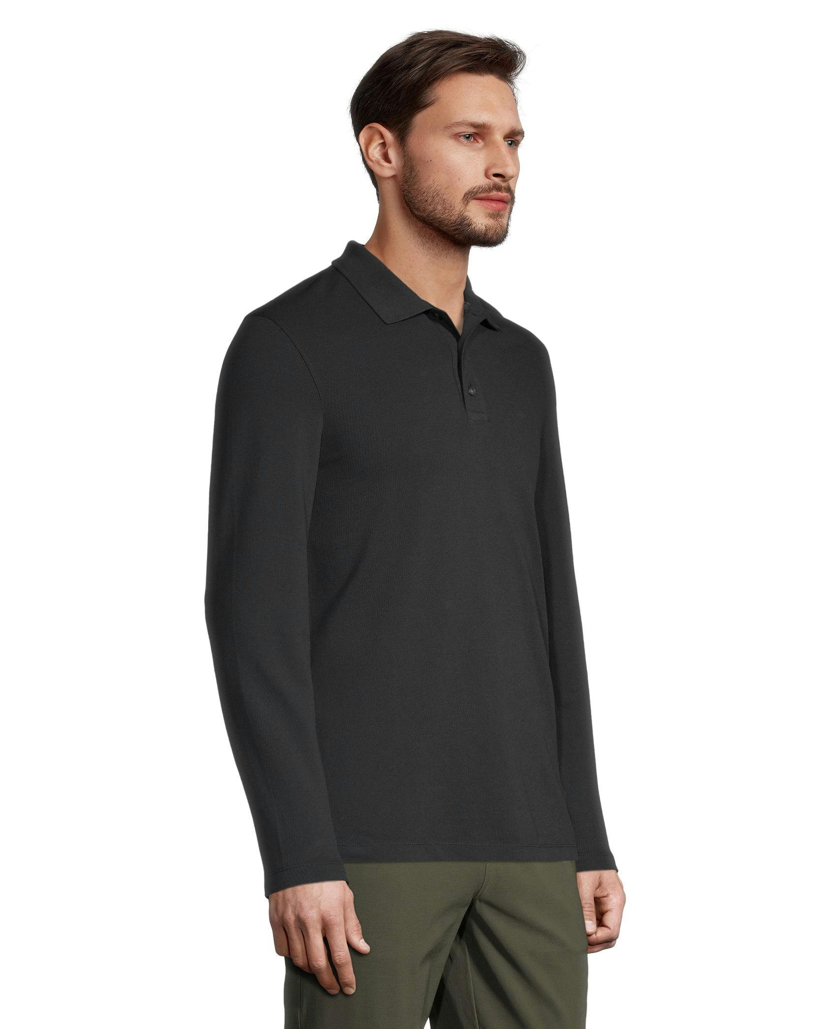 Denver Hayes Men's 50 Wash Long Sleeve Modern Fit Stretch Pique Polo Shirt