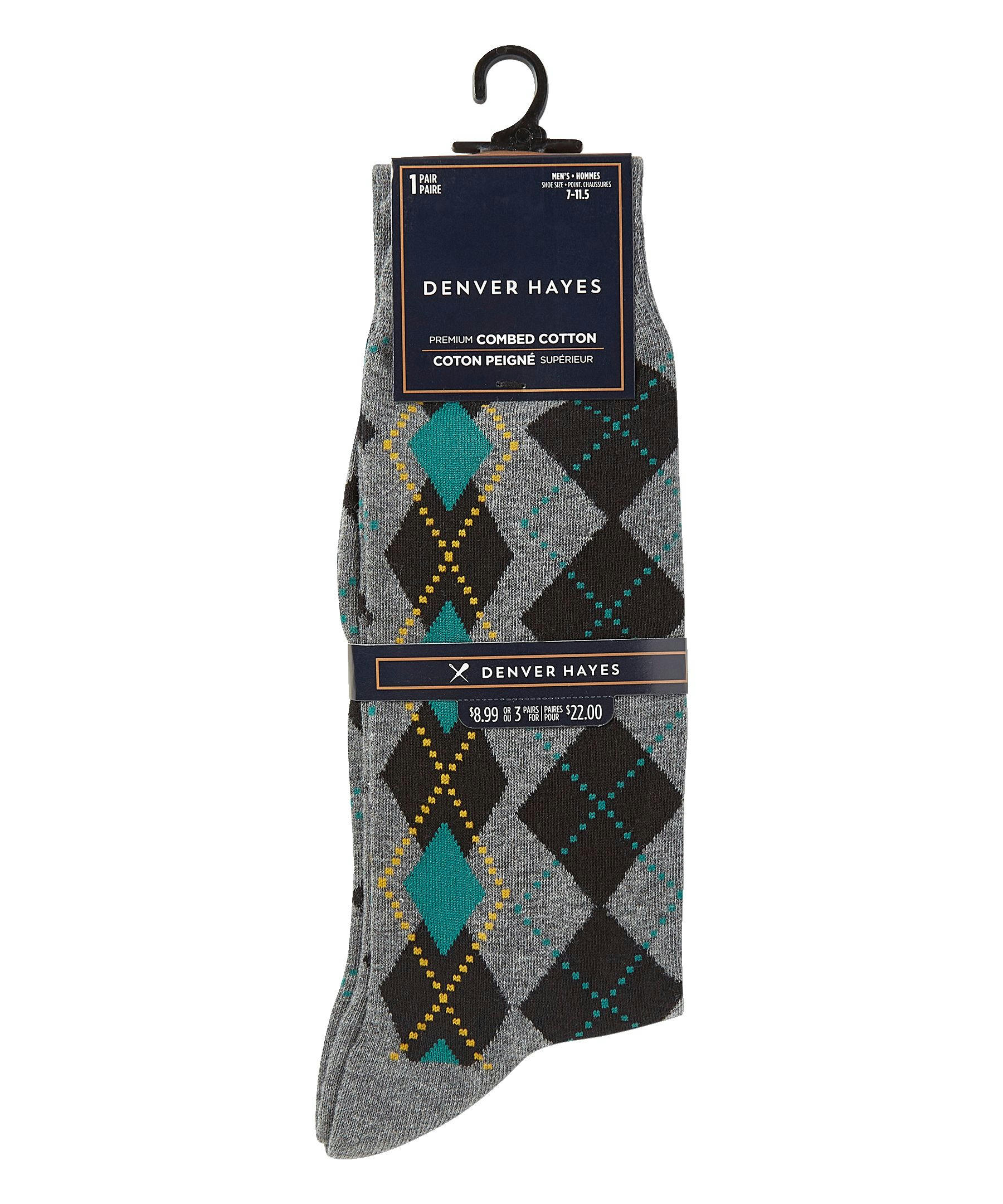 Denver Hayes Men's Novelty Geometric/Striped Crew Casual Sock