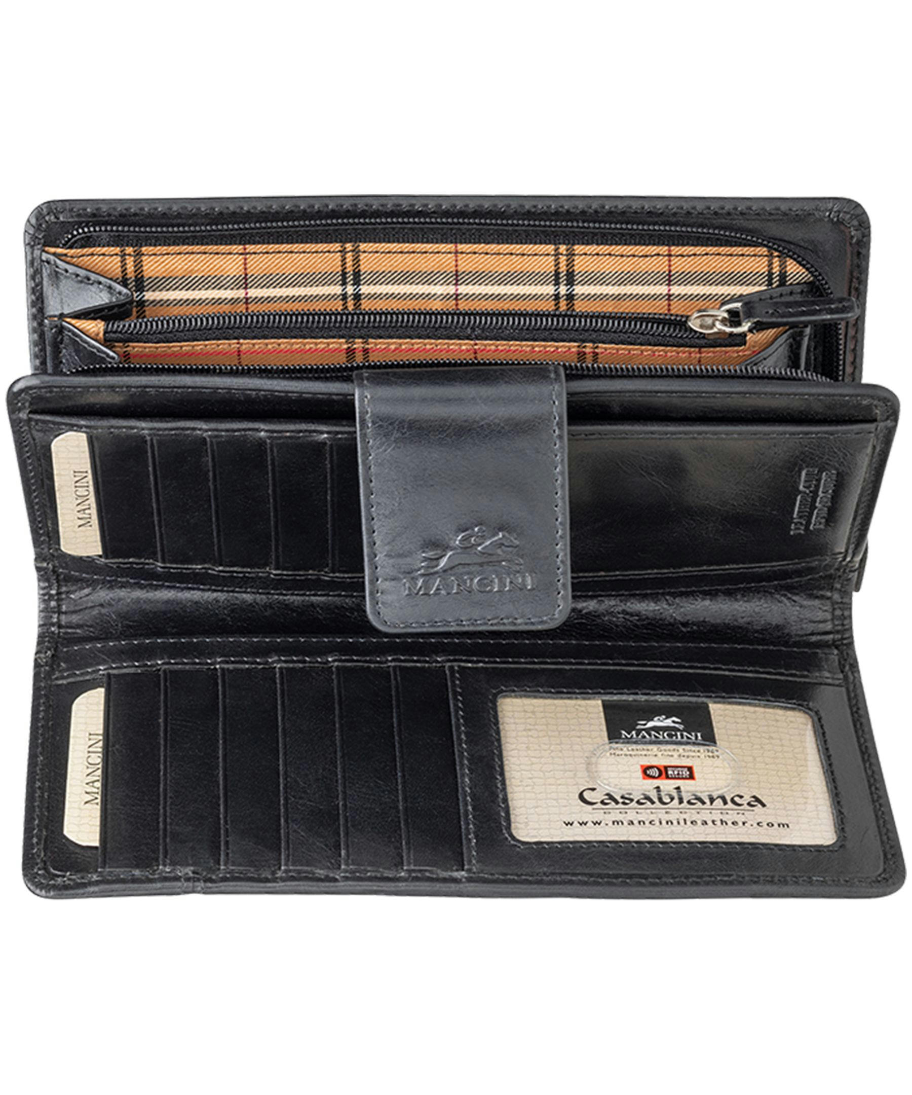 Mancini Leather Goods Women's Casablanca RFID Secure Clutch Wallet Black