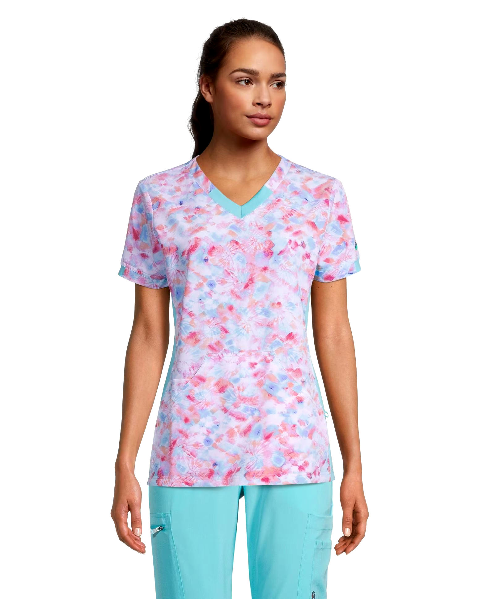 Scrubletics Women's 2 Pocket V-Neck Scrub Top - Kangaroo Pocket Groove Berry