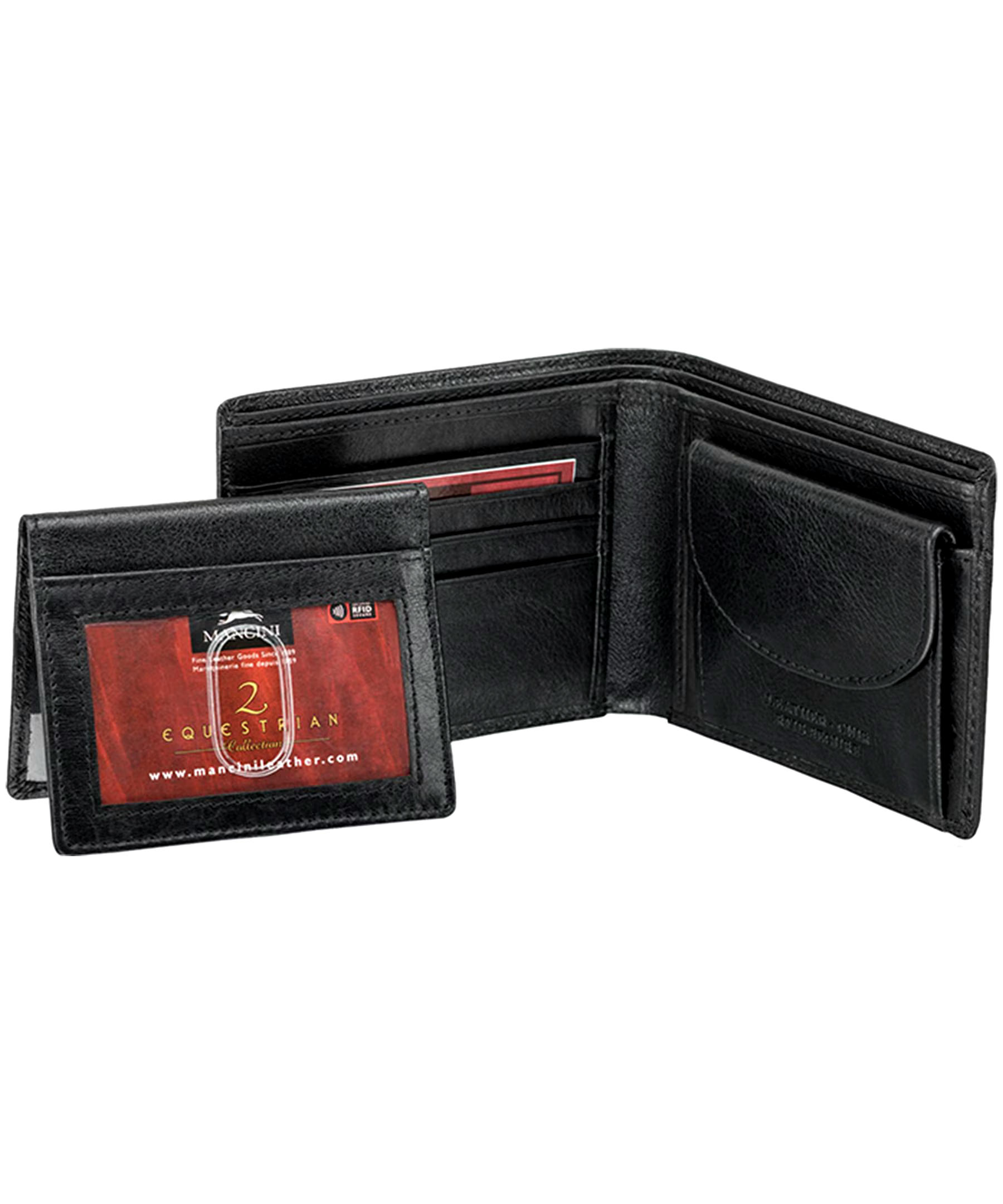 Mancini Leather Goods Men's Equestrian RFID Secure Wallet with Removable Passcase Brown
