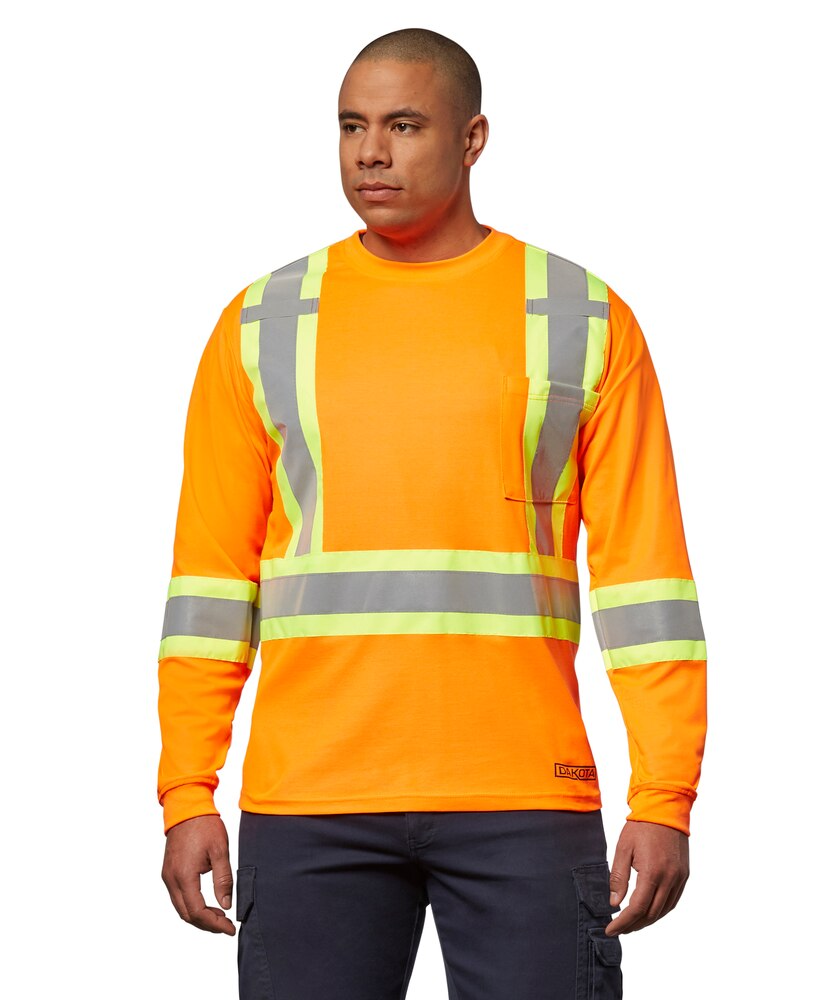 Dakota WorkPro Series Men's Class 2 Hi Vis Long Sleeve Lined Crewneck Work T Shirt