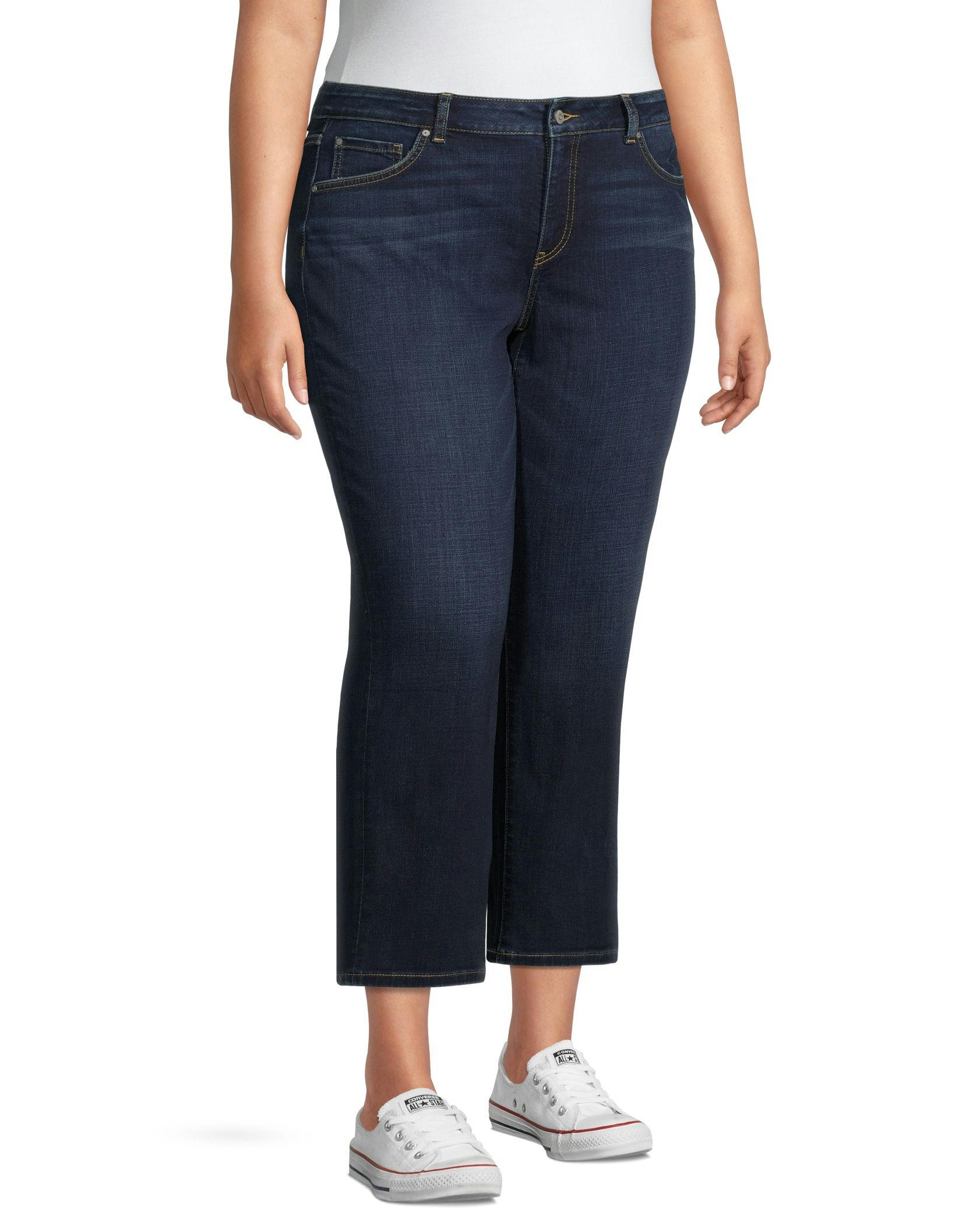 Denver Hayes Women's Curvy Fit Mid Rise Straight Leg Crop Jeans