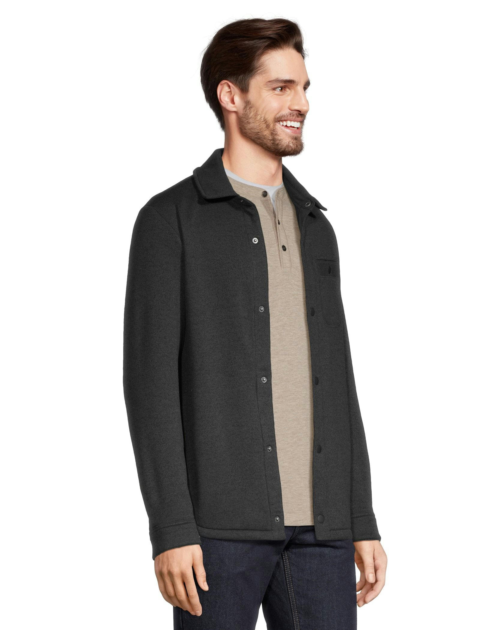 WindRiver Men's Snap Close Sweater-Knit Fleece Jacket