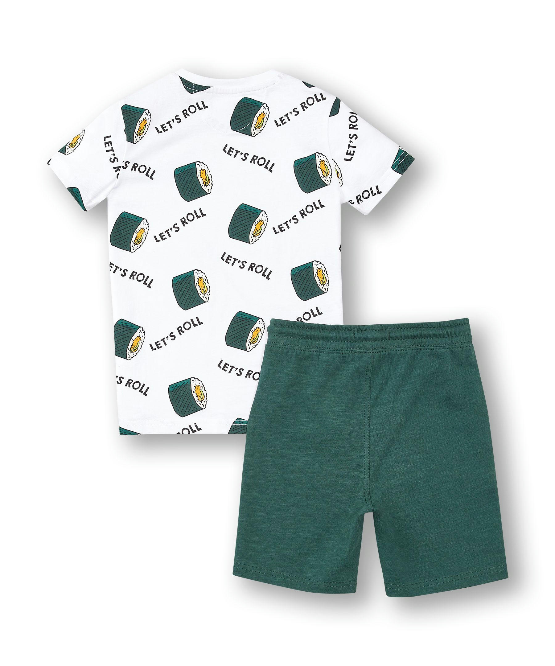 Silver Kids' Unisex Short Sleeve Crew Tee With Pull On Shorts Set