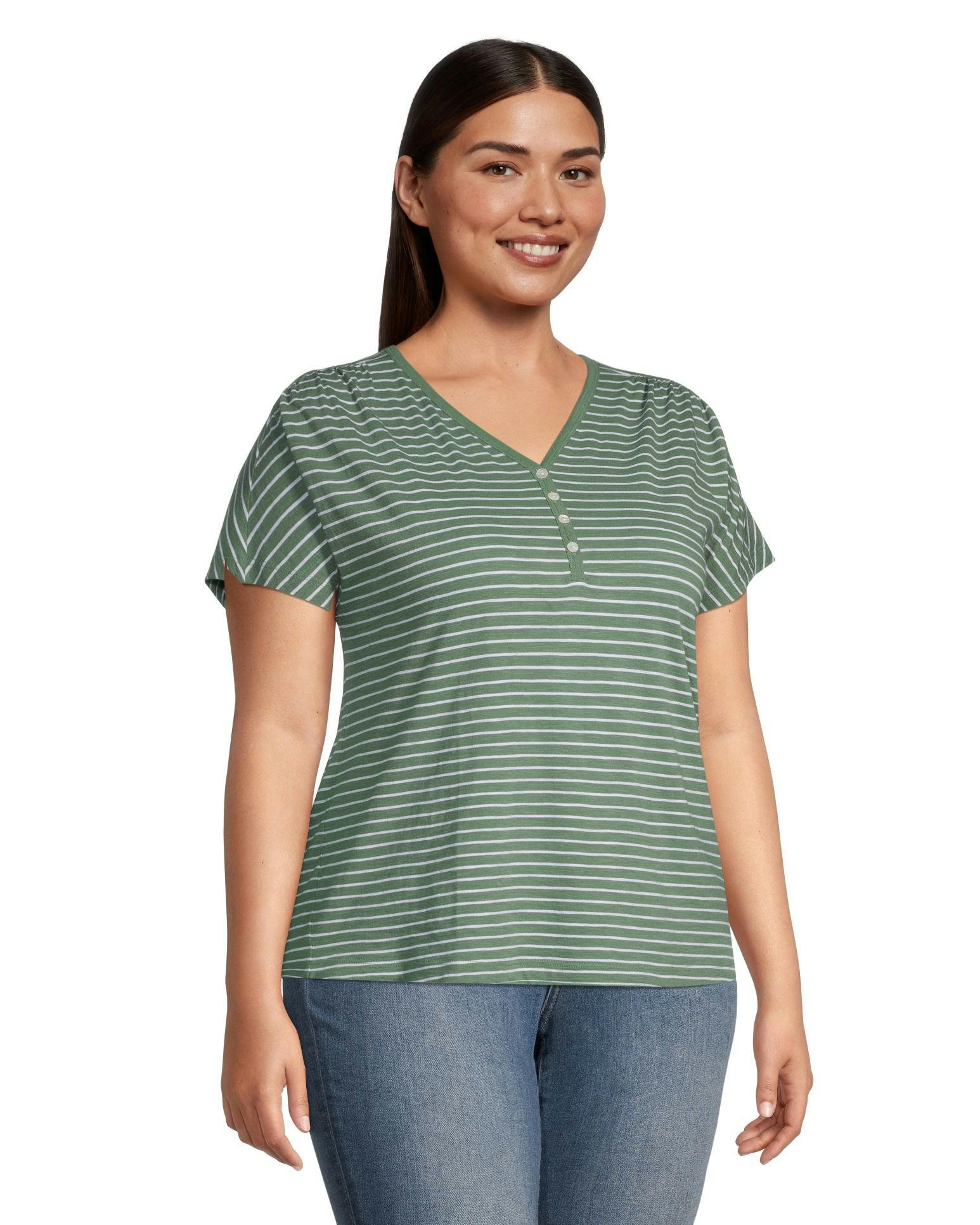 Women's Gathered Y-Neck Henley Top