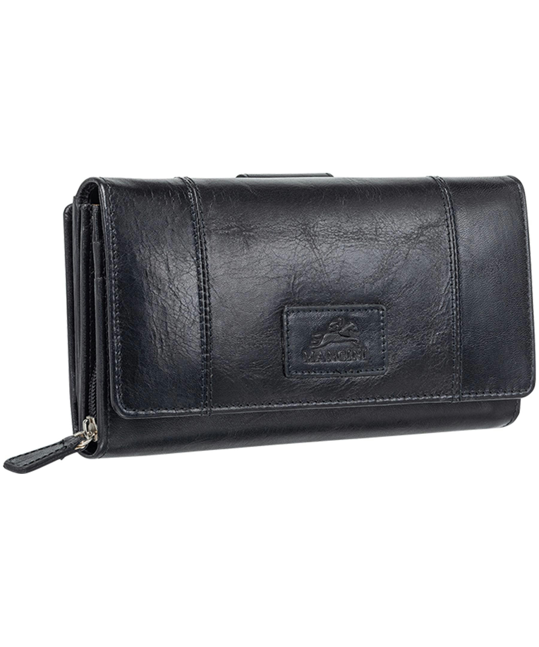 Mancini Leather Goods Women's Casablanca RFID Secure Medium Clutch Wallet Black