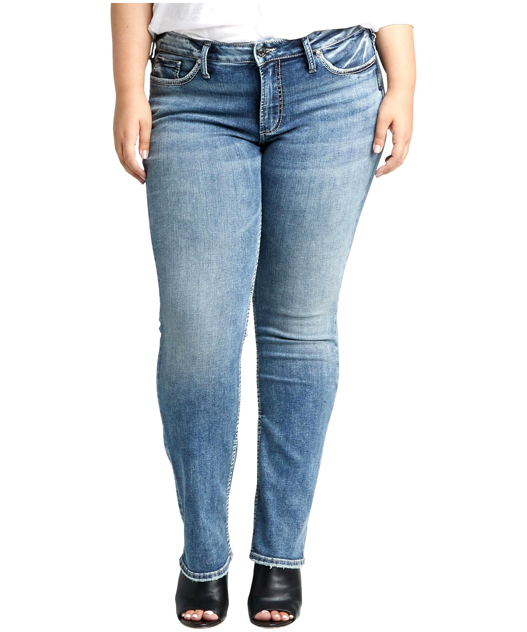 Silver Women's Curvy Suki Mid Rise Straight Leg Jeans - Plus Size