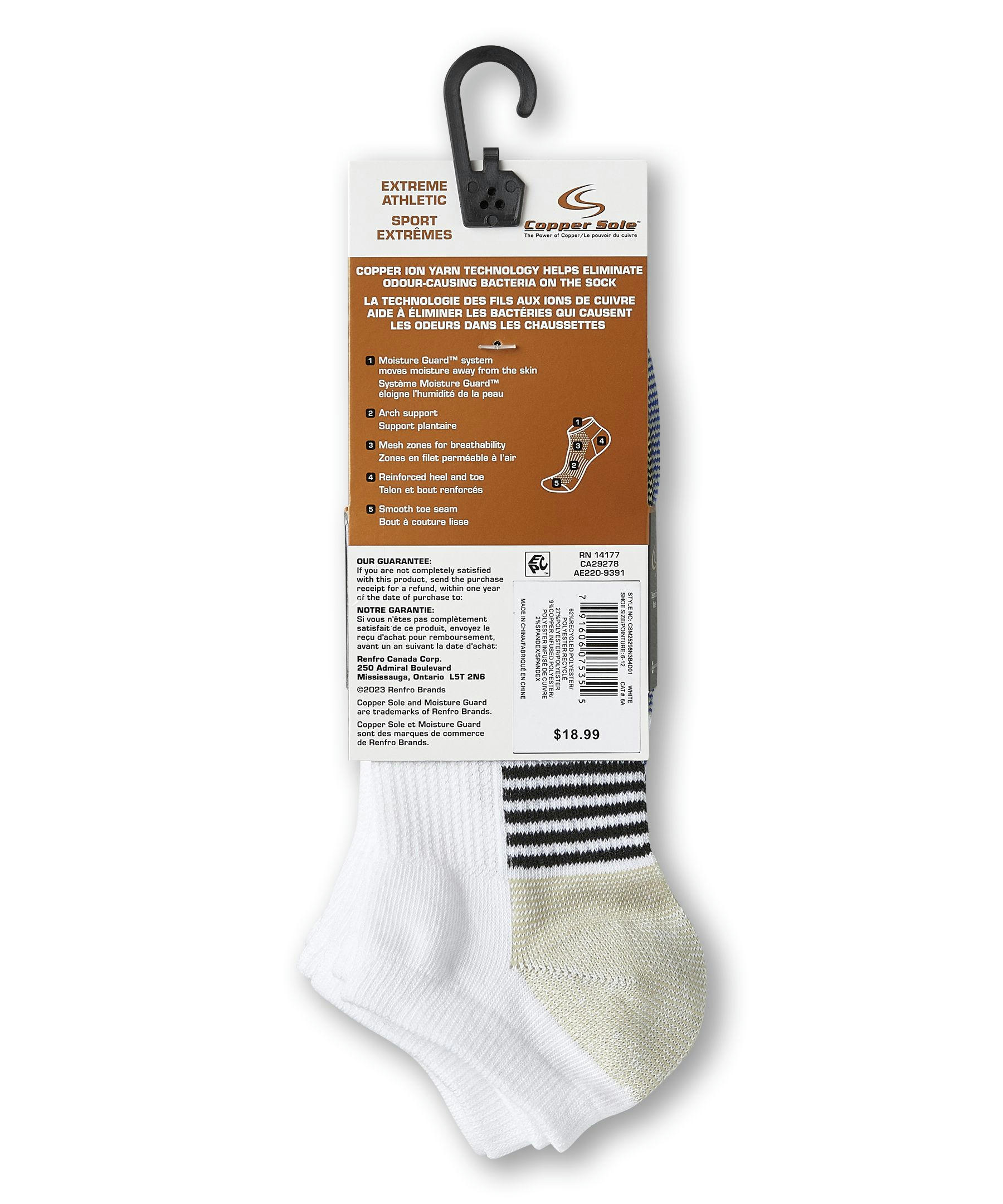 Copper Sole Men's 3 Pack Extreme Atheletic Low Cut Socks