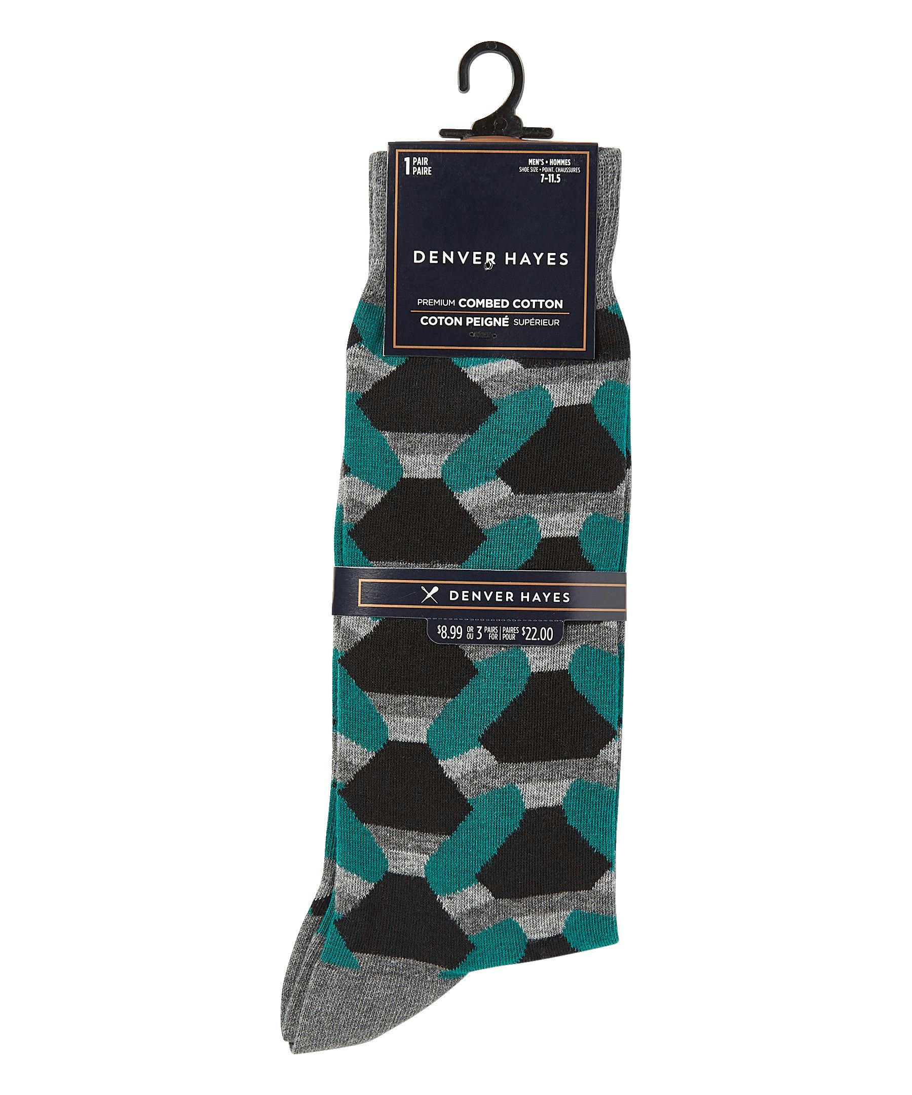 Denver Hayes Men's Novelty Geometric/Striped Crew Casual Sock