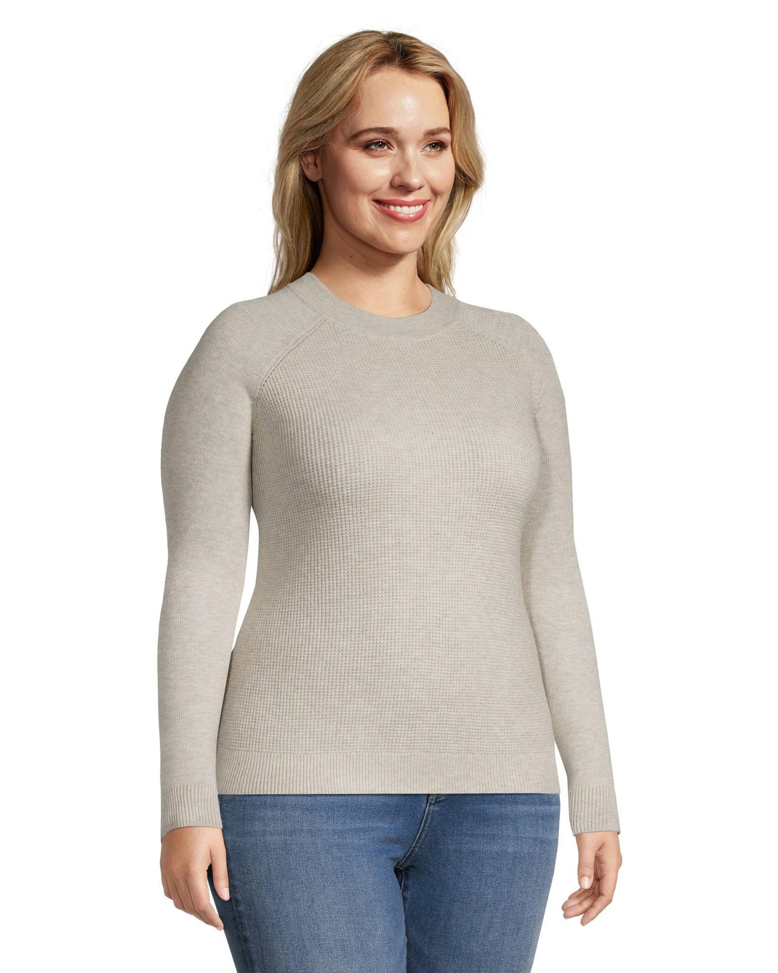 Denver Hayes Women's Cozy Waffle Knit Fitted Crewneck Pullover Sweater