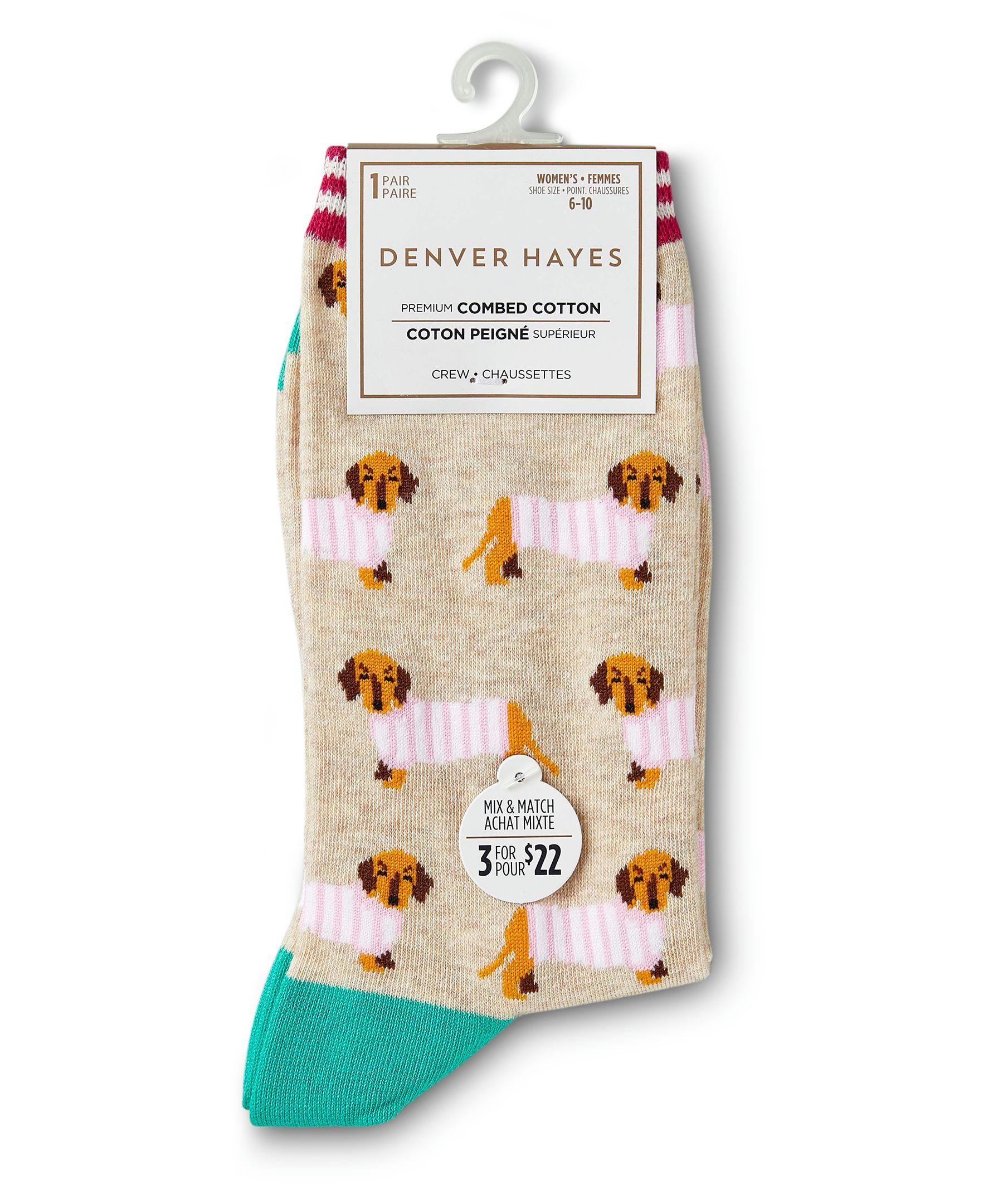 Denver Hayes Women's Crew Patterned Cotton Socks