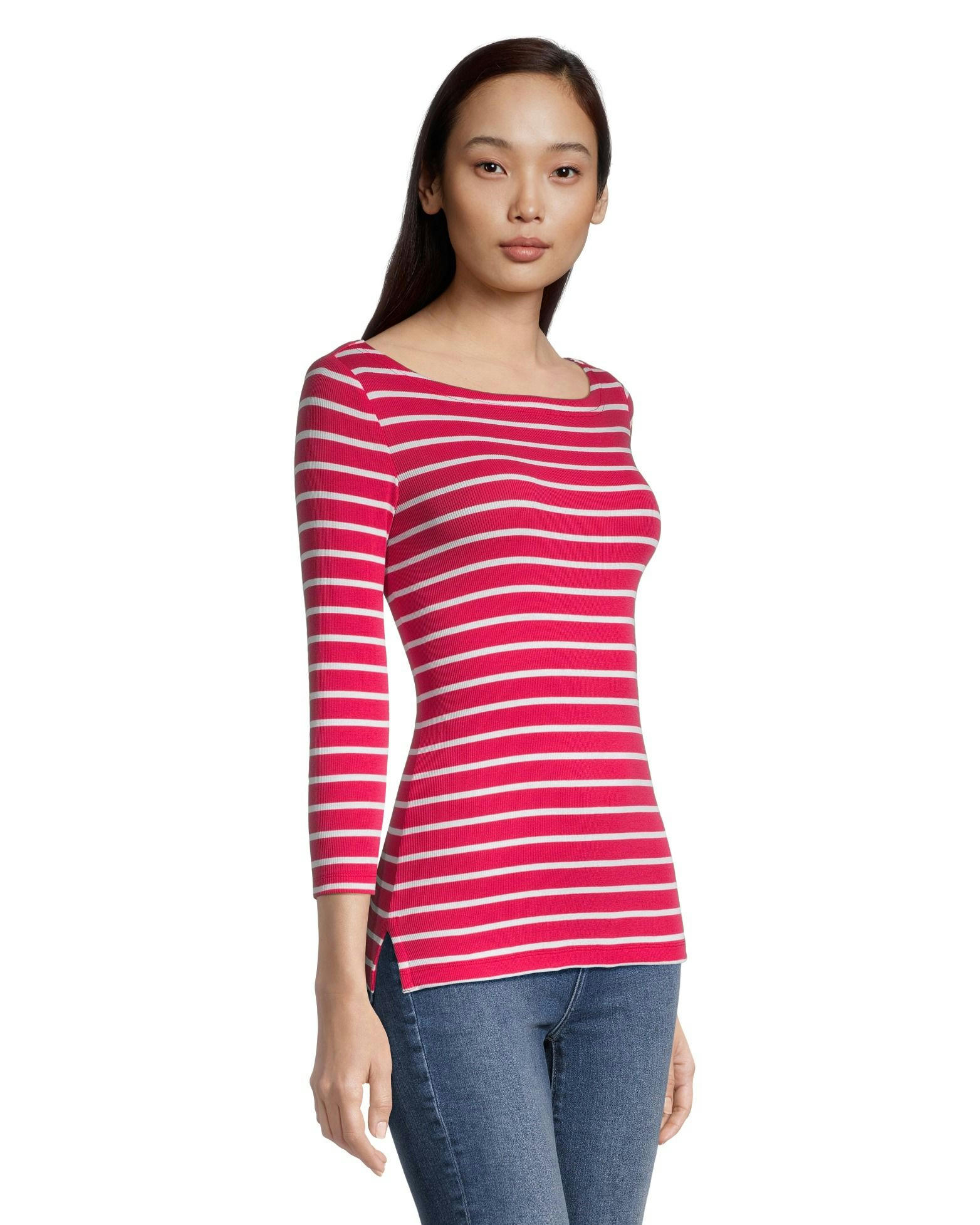 Denver Hayes Women's Fitted Three Quarter Sleeve Boatneck Shirt