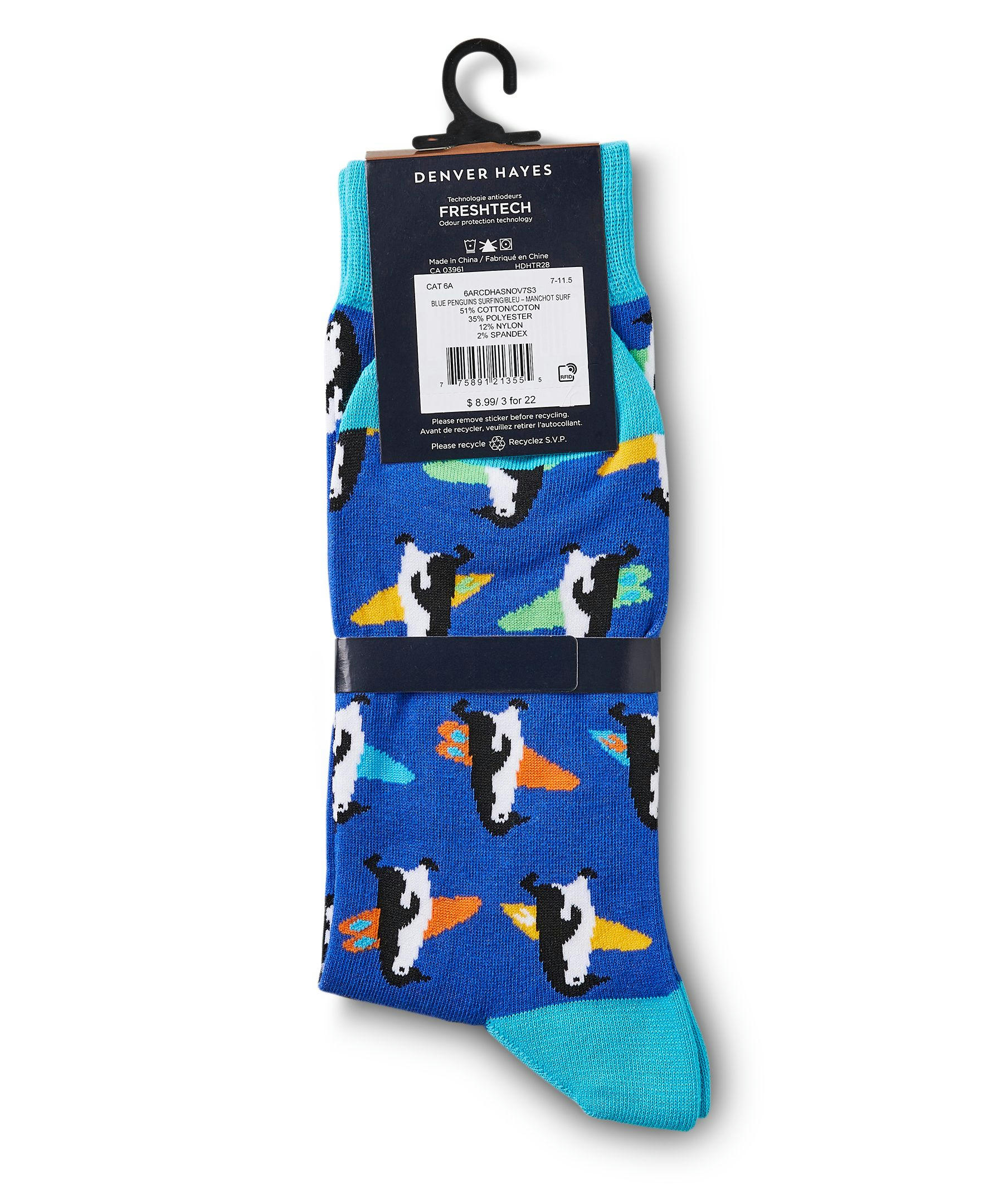 Denver Hayes Men's Novelty Pattern Freshtech Casual Crew Socks