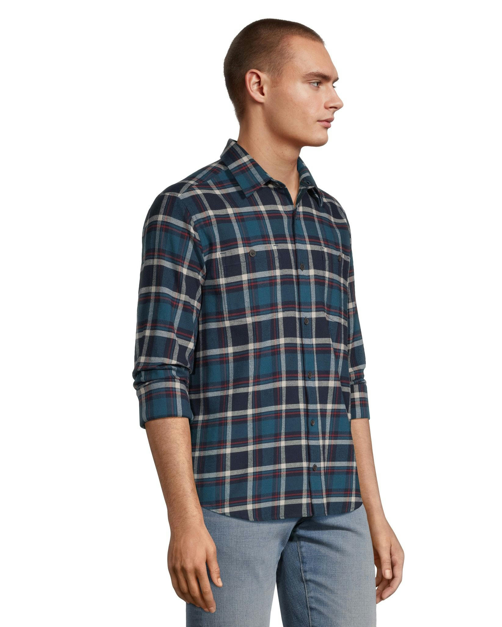 WindRiver Men's Long Sleeve Button Down Basic Stretch Flannel Shirt