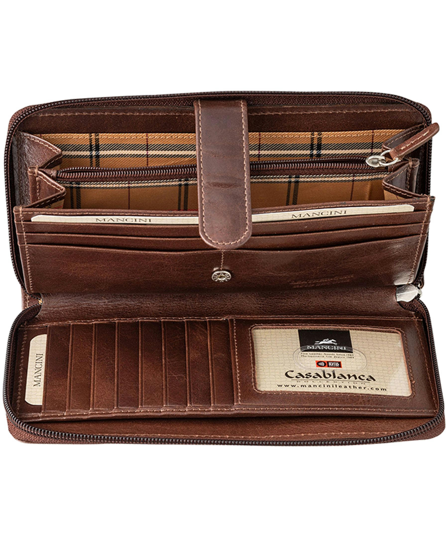 Mancini Leather Goods Women's Casablanca RFID Secure Clutch Wallet Brown