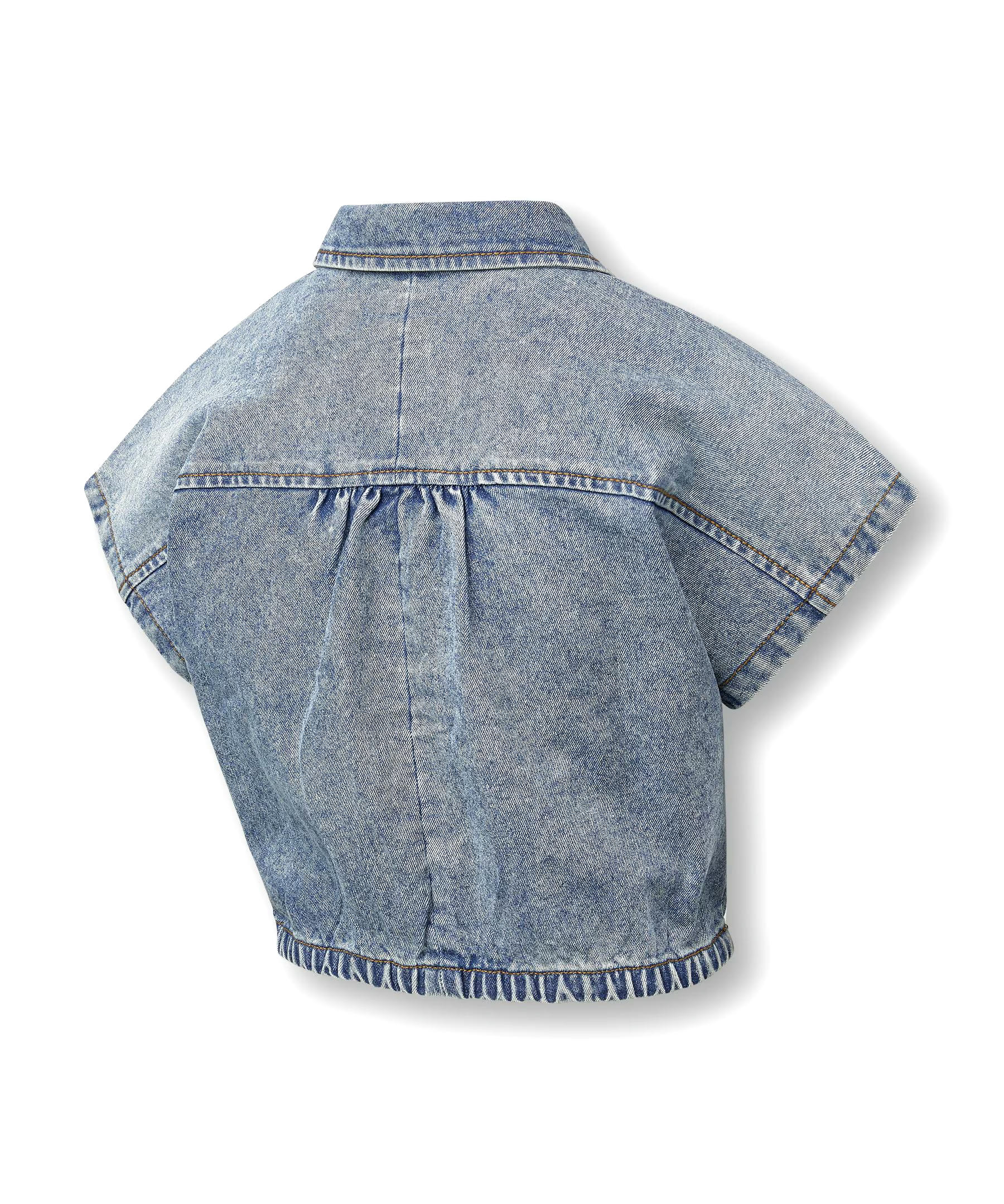 Silver Kids' Front Knot Denim Short Sleeve Shirt