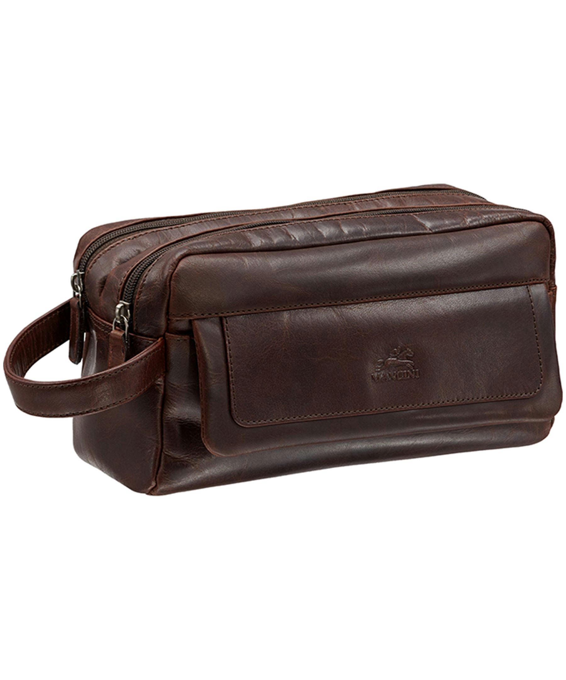 Mancini Leather Goods Men's Buffalo Double Zip Toiletry Kit Black