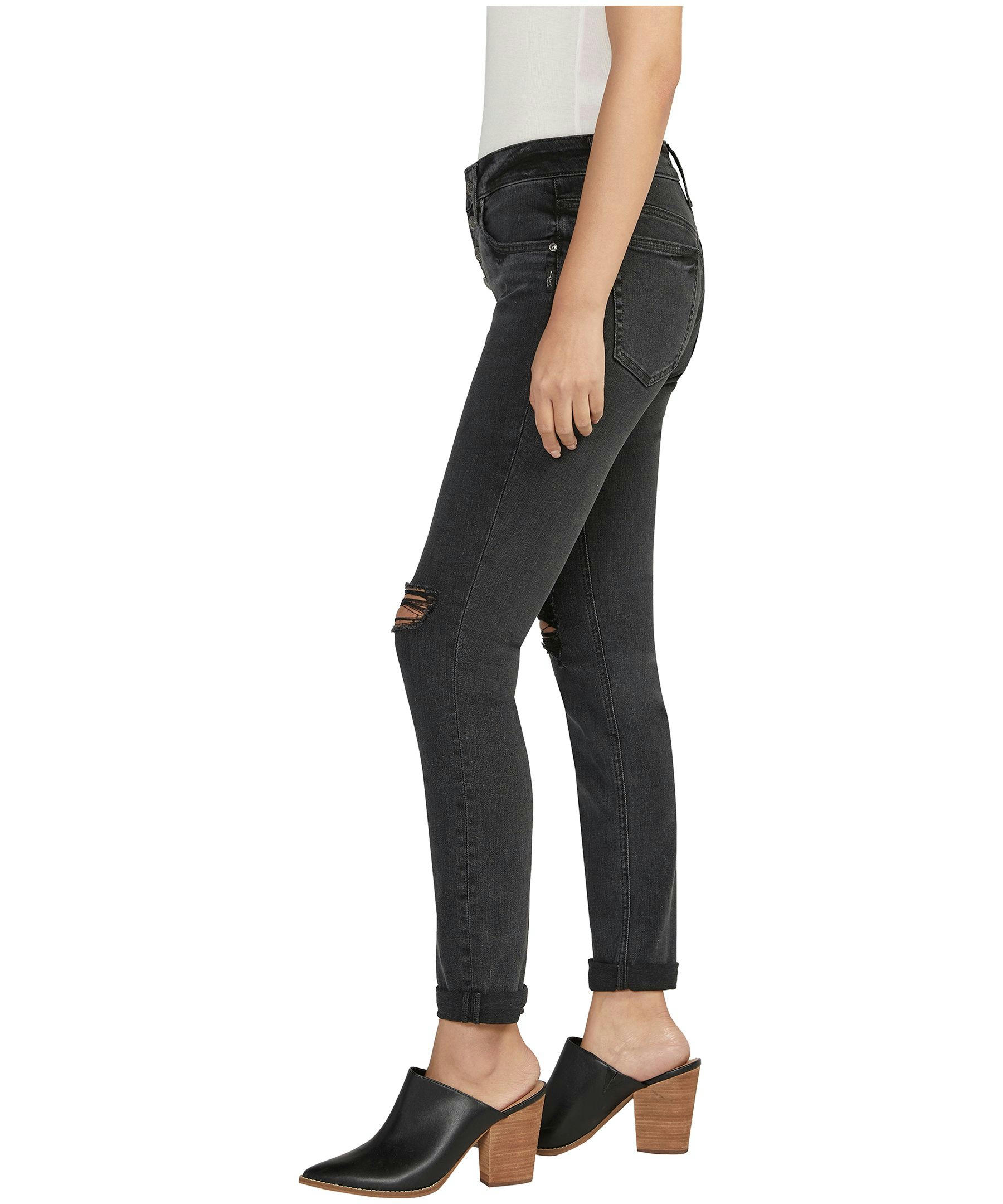 Silver Women's Mid Rise Relaxed Fit Slim Leg Boyfriend Jeans With Distressed Details