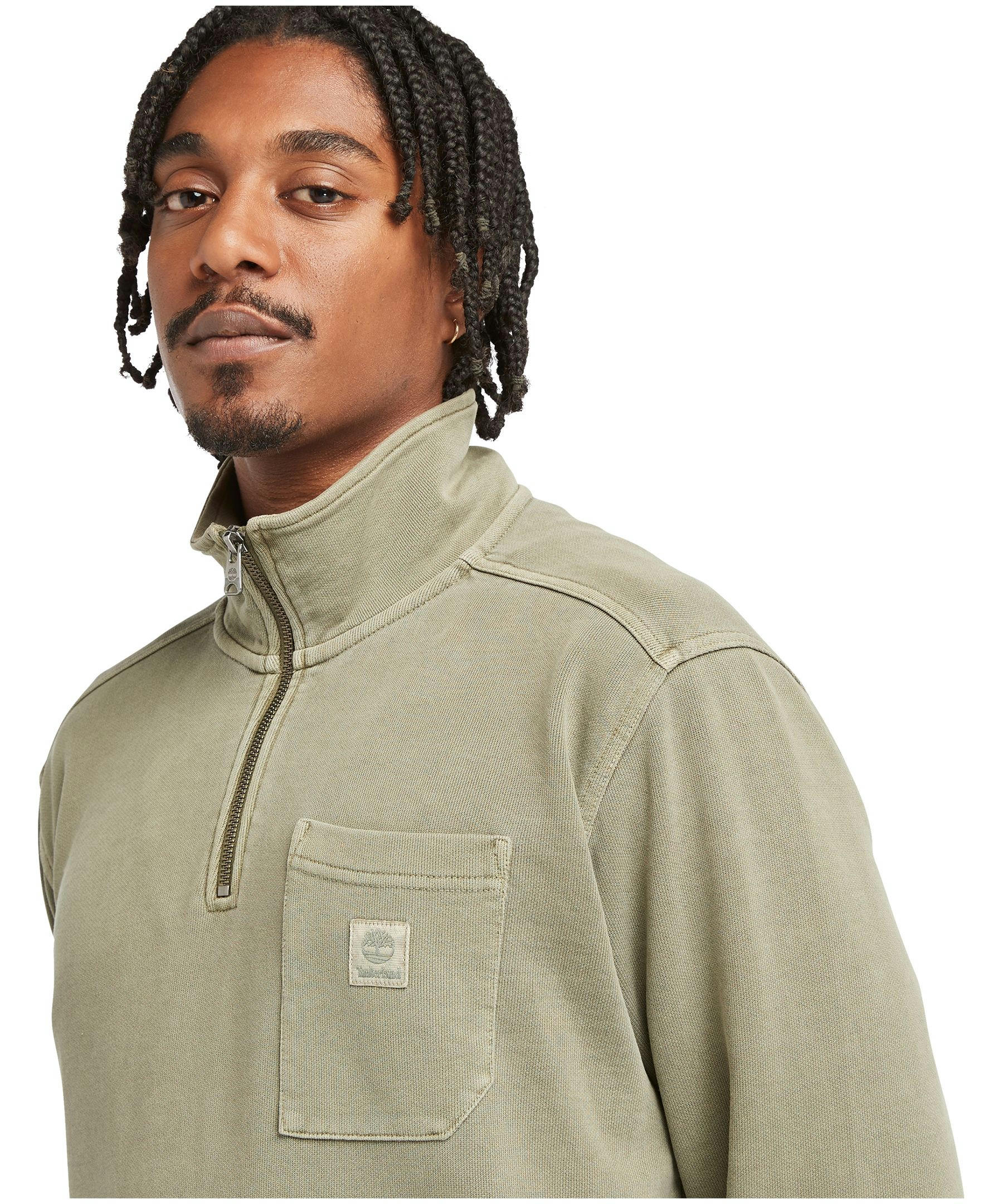 Timberland Men's Quarter Zip Garment Dye Fleece Sweatshirt