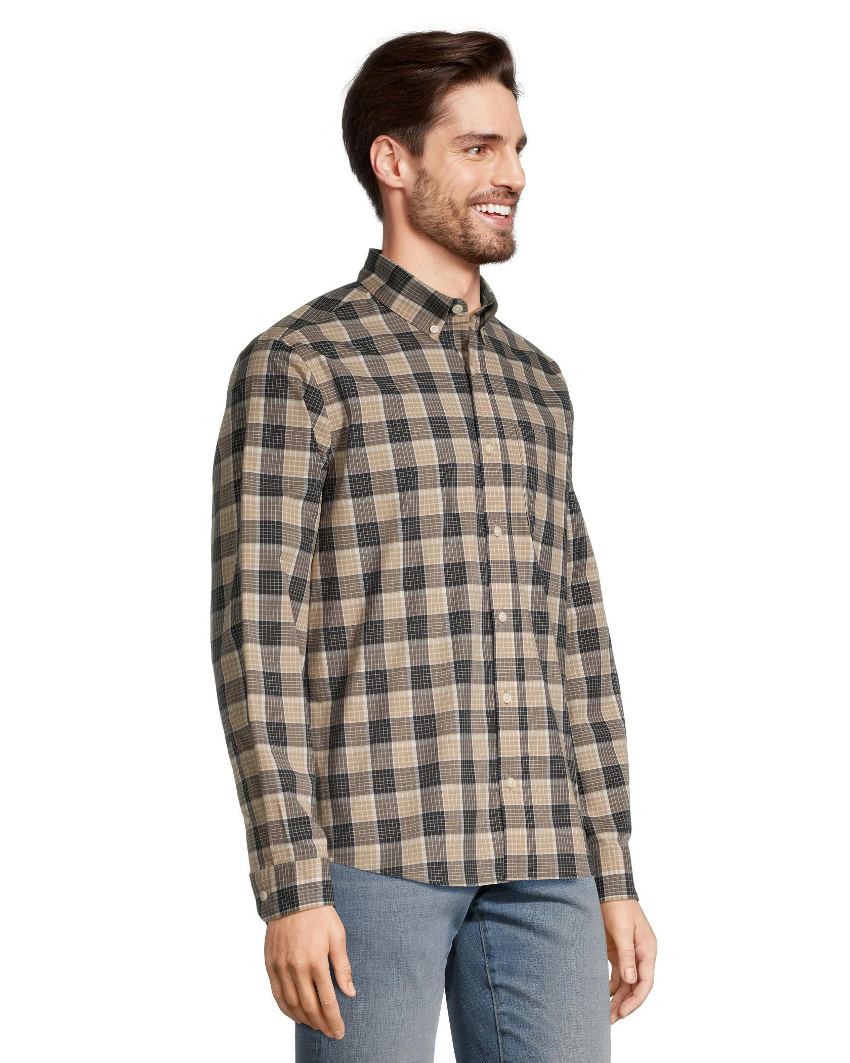 Denver Hayes Men's Plaid Sport Casual Long Sleeve Modern Fit Shirt